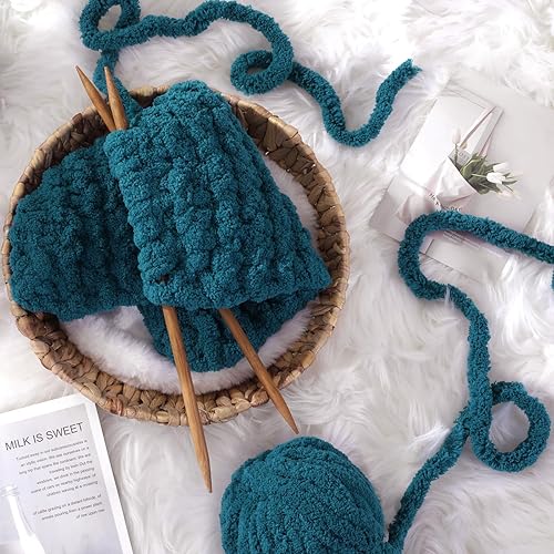 Vista 143 de HOMBYS Hilo de felpilla grueso verde salvia para tejer a mano, esponjoso, suave, jumbo, hilo súper voluminoso para manta gruesa, hilo para tejer