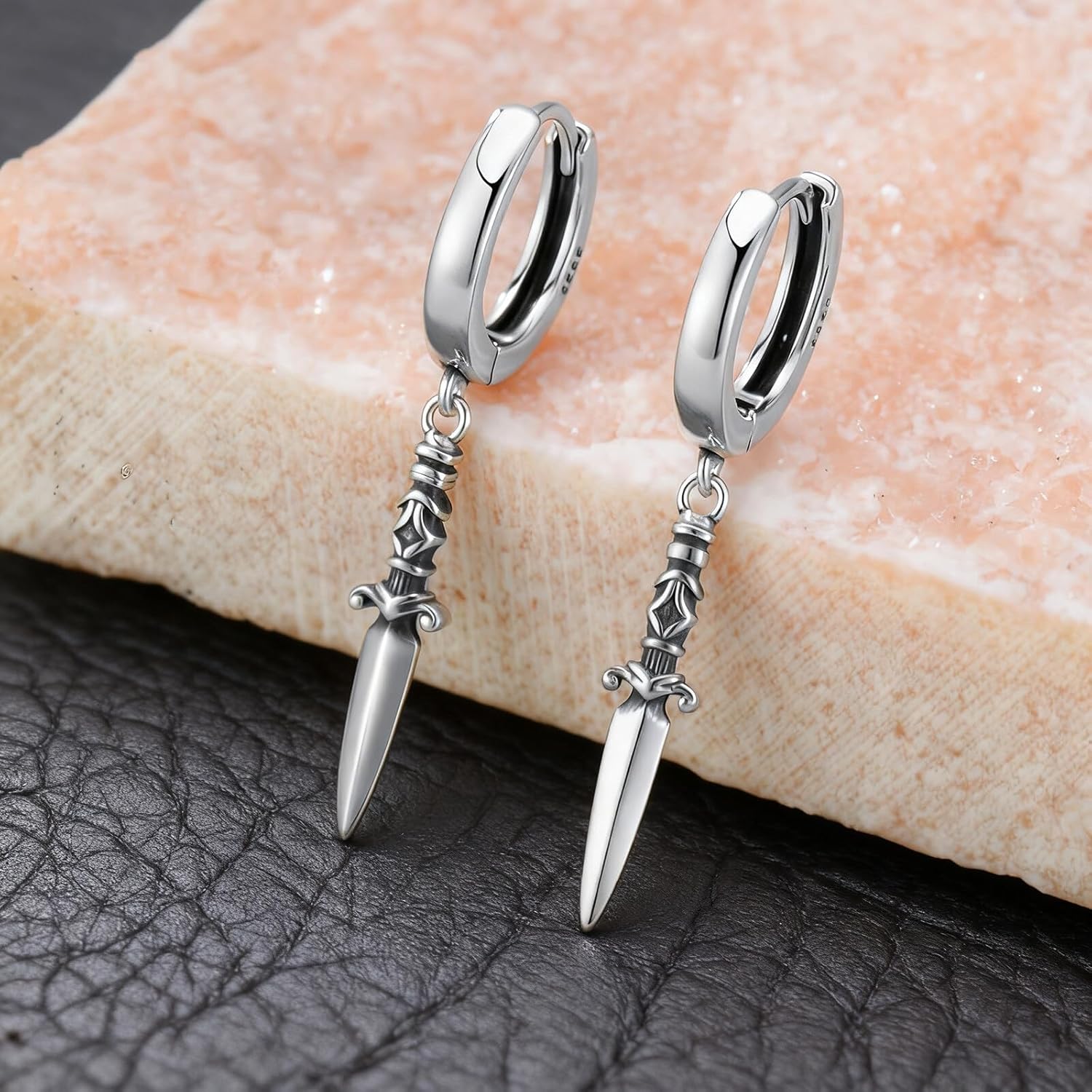 Sword Earrings 925 Sterling Silver Gothic Punk Sword Hoop Dangle Earrings Jewelry Gift for Men Women - Image 2