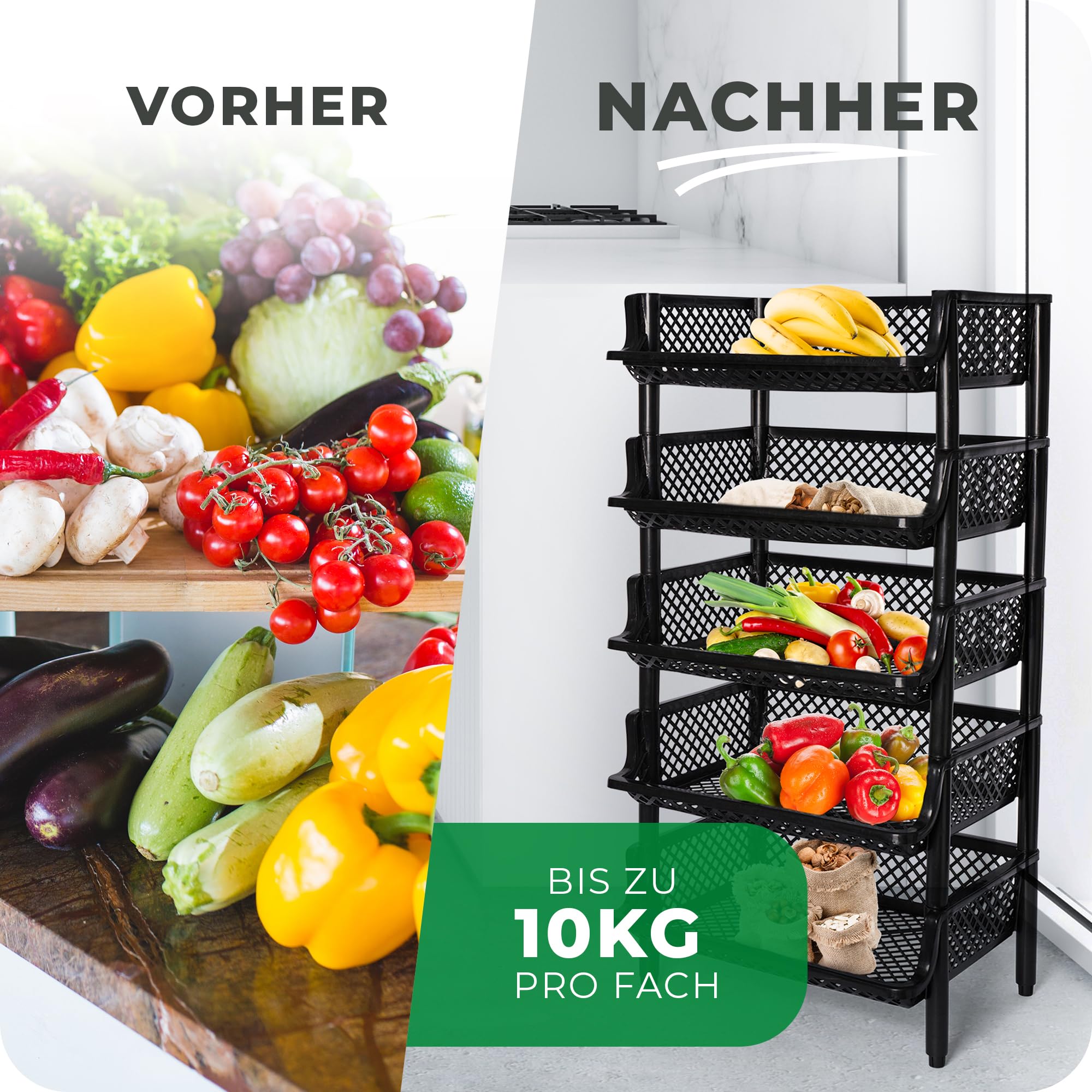Novaliv 5 Stück Korbregal Schwarz Steckregal Stapelbar & Erweiterbar, Regale für Vorratsraum, Lebensmittelregal, Obstregal Keller Aufbewahrungssystem, Vorratskammer Ordnungssystem, Getränkeregal