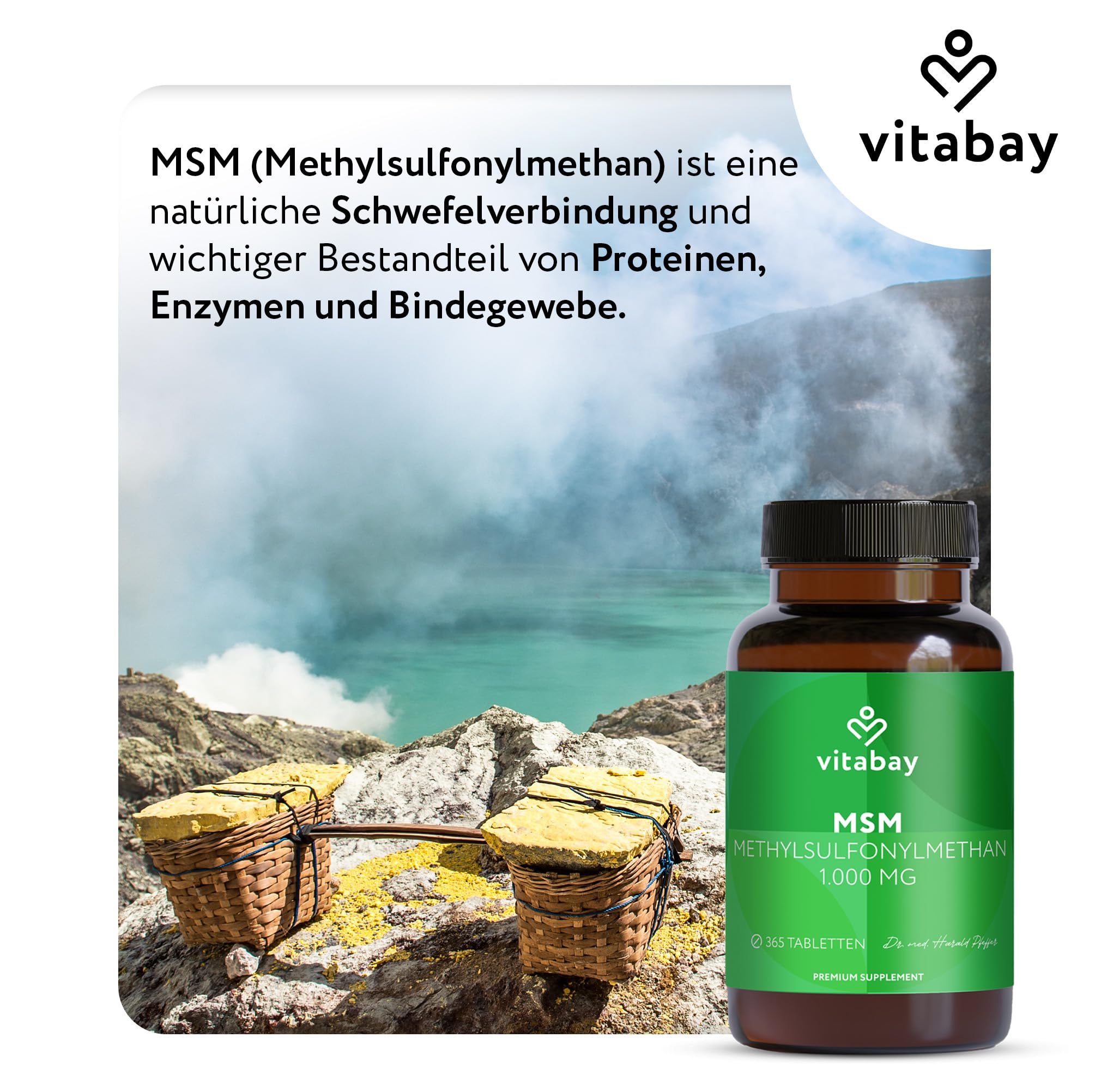 Vitabay MSM Tabletten Hochdosiert - 365 MSM Tabletten Hochdosiert Vegan - Pulver 2000 pro Tagesdosis - Schwefel Gelenkskapseln - Pflanzliche Kapseln 2000