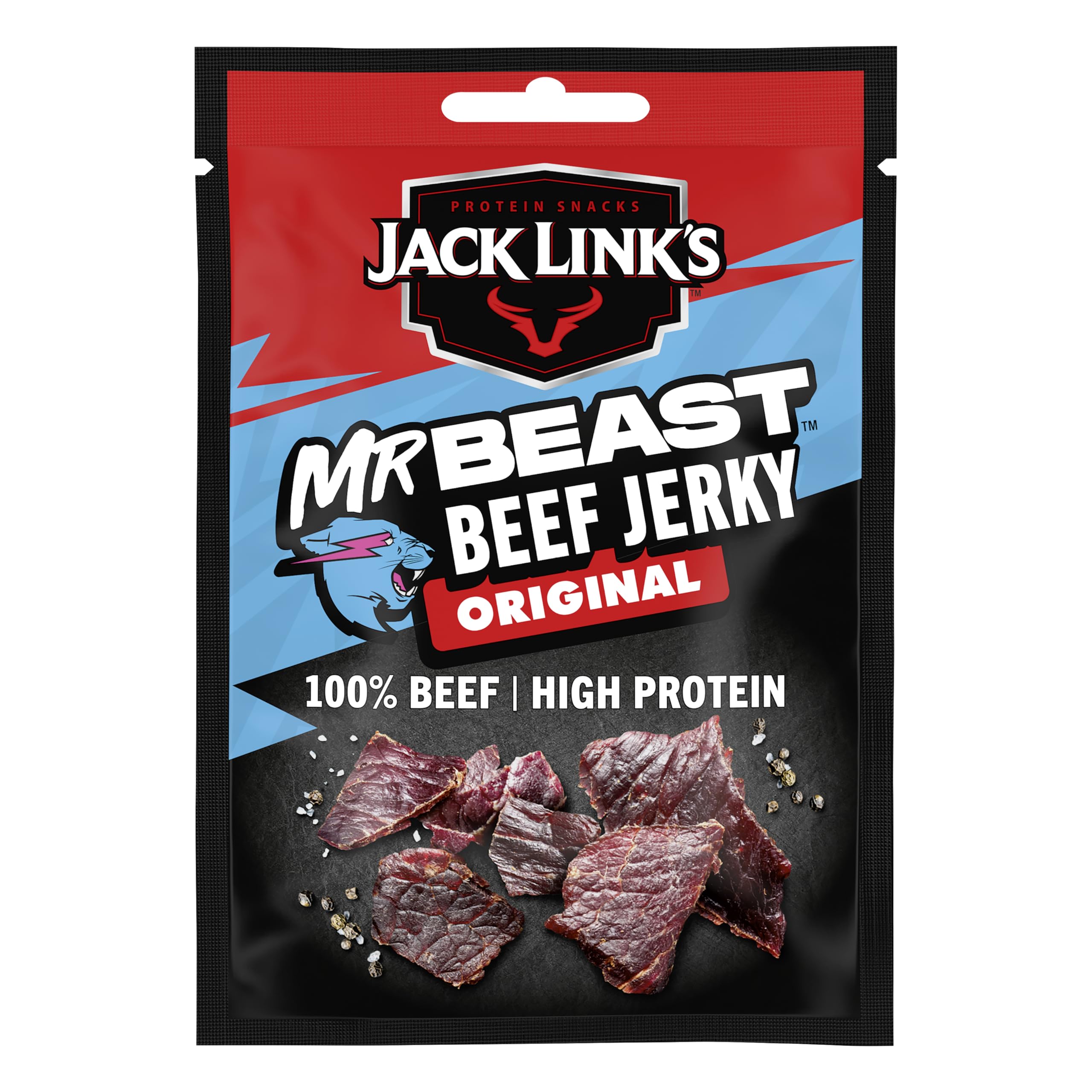 Jack Link's Beef Jerky, Original Flavour High Protein Meat Snack, Multipack Box of 12 x 25g Packs