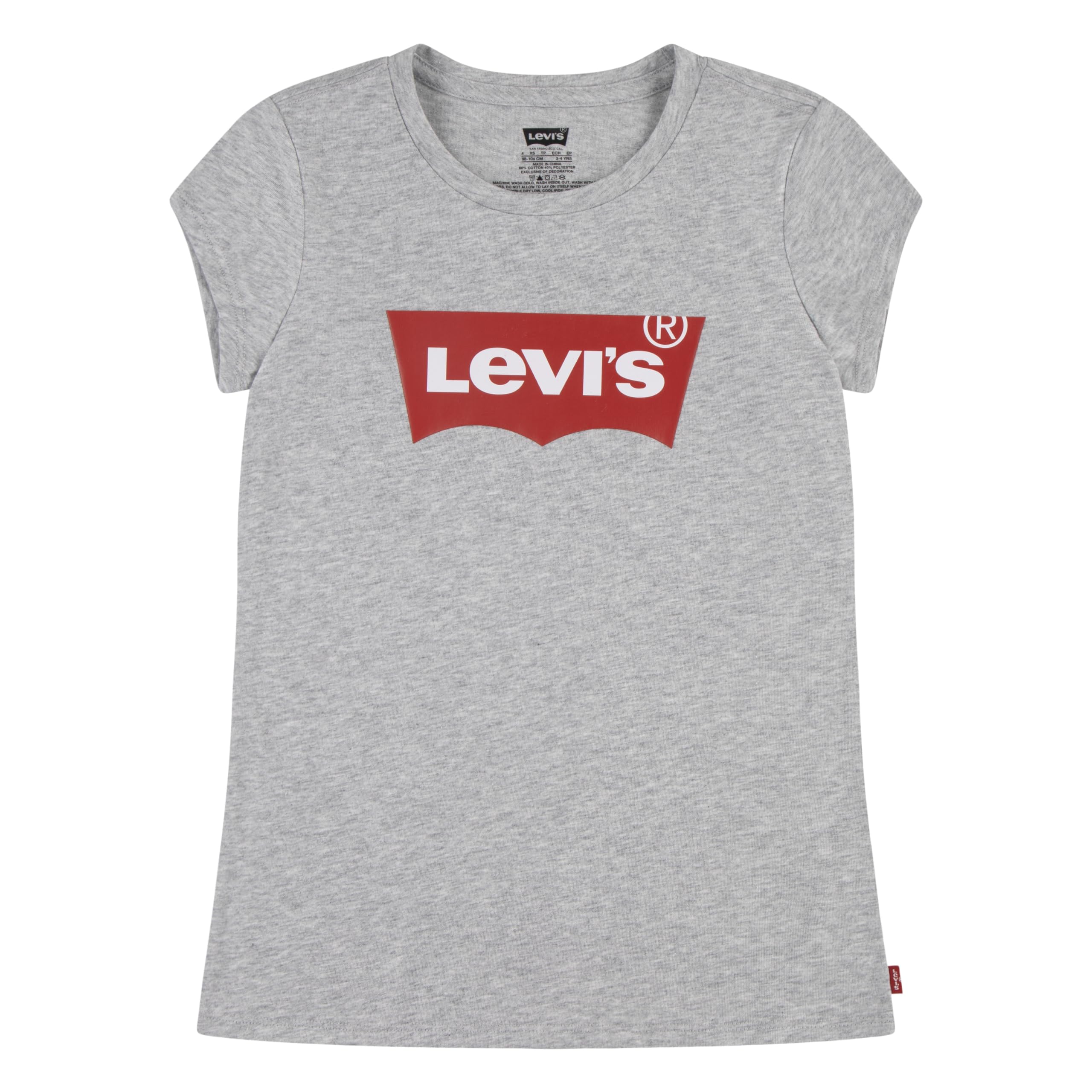Levi's Girls Light Gray Heather Kids Ss Batwing Tee Grey, 8 Years