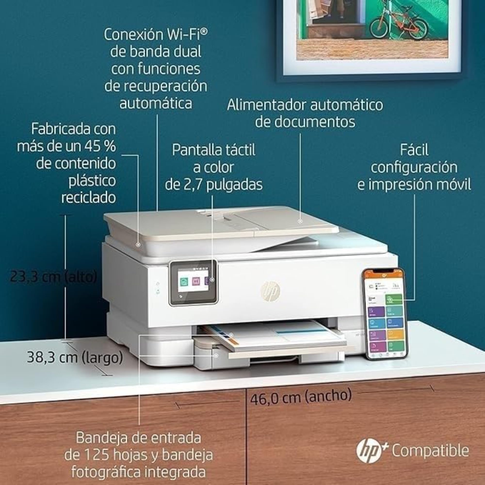 HP Envy Inspire 7920e 242Q0B, Impresora multifunción de inyección de Tinta A4 a Color, Conexión Wi-Fi, impresión a Doble Cara automática, 22 ppm, 6 Meses de impresión Instant Ink, Blanca