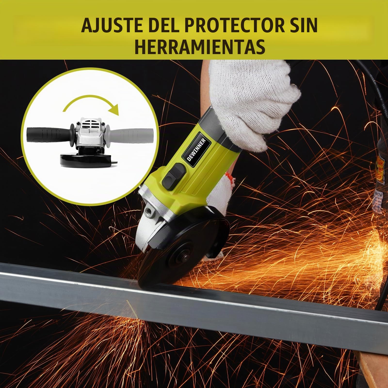DEWINNER Amoladora angular 850 W, 220-240 V, 6 discos de amoladora angular de corte, 115 mm, cubierta de protección, con mango adicional herramienta de pulido de corte