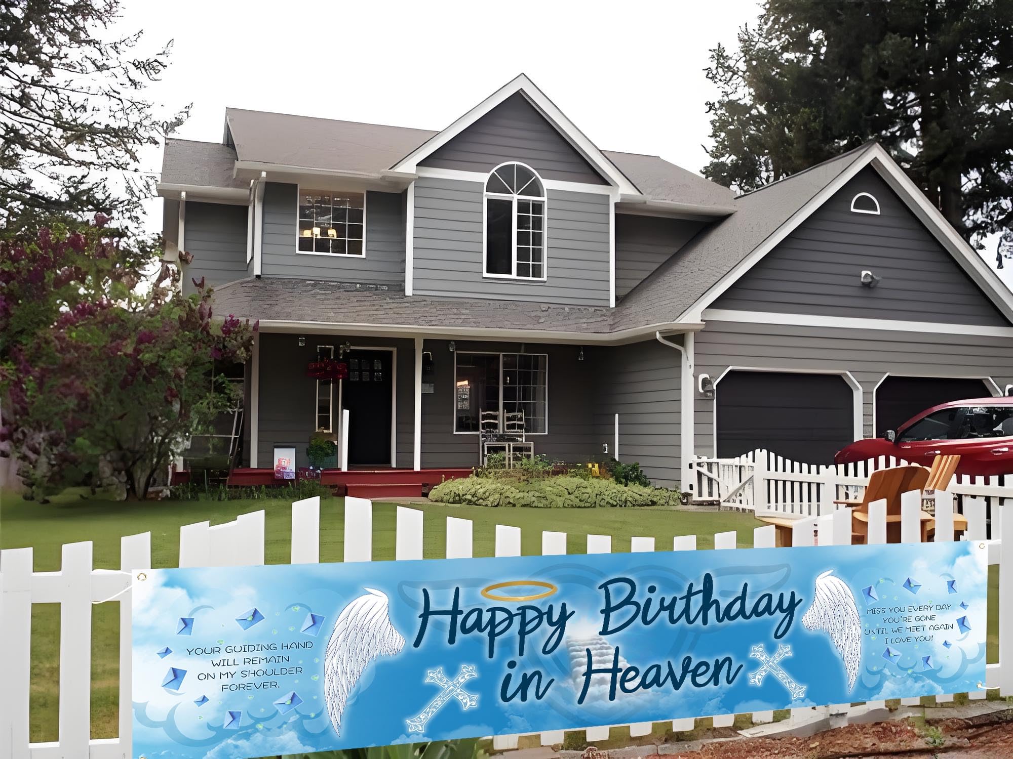 YzYbuaego Happy Birthday in Heaven Banner Funeral Party Yard Sign Decorations Happy Birthday in Heaven Yard Banner for Birthday Anniversary Funeral