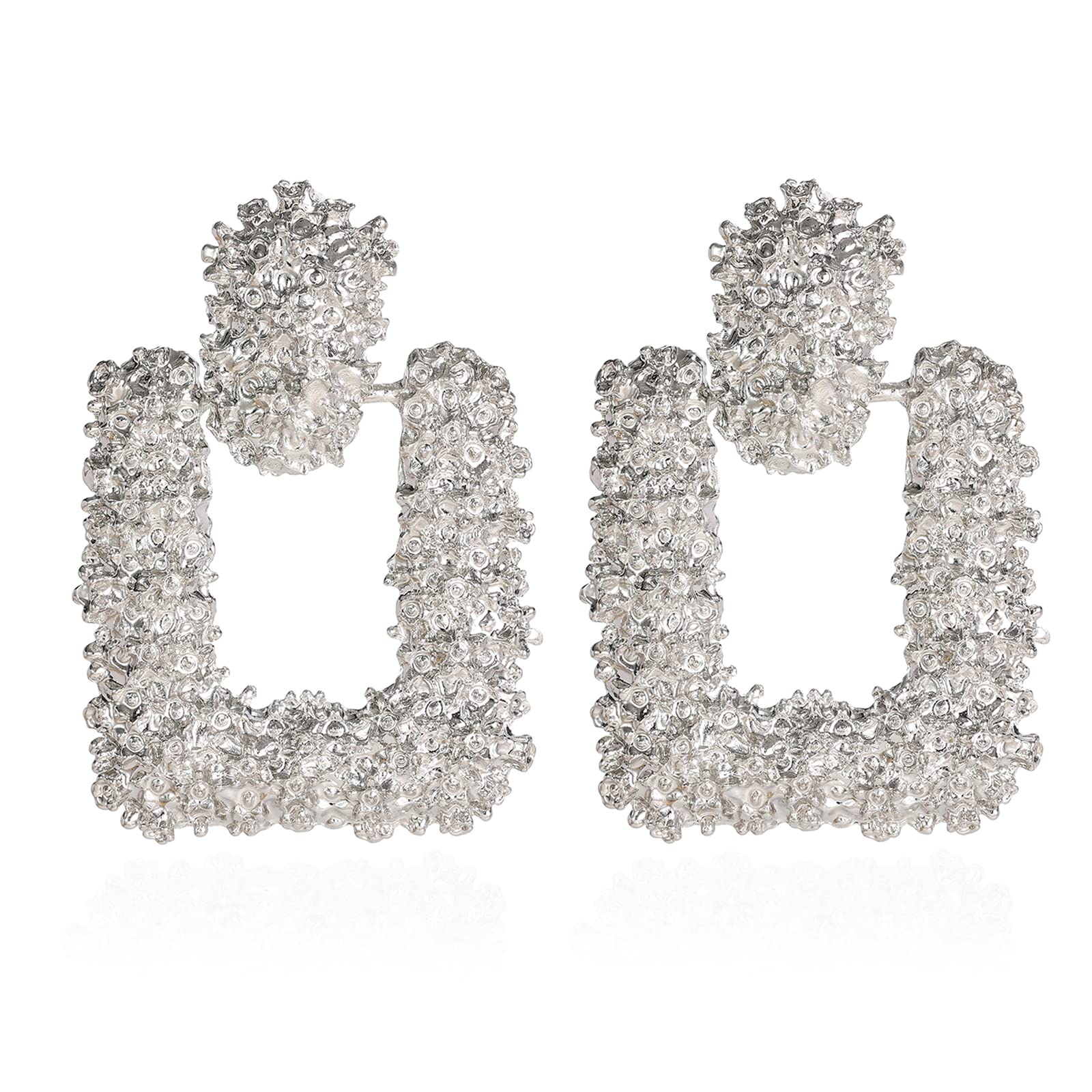 ATIMIGO Statement Drop Earrings Large Metal Rectangle Geometric Dangle Earrings for Women