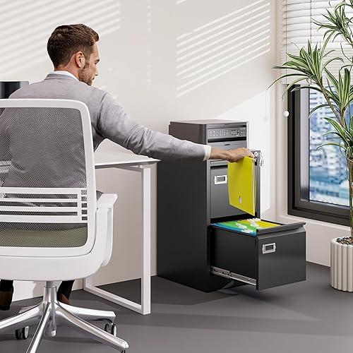 Miniatura 2 de Archivador vertical de 2 cajones con cerradura, archivador vertical para oficina y hogar, archivador vertical de acero para archivador tamaño carta