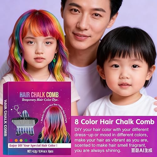 Miniatura 9 de Festive Fun - Peines de tiza para el cabello, peine temporal de tiza para el cabello, 810 colores, lavable, juego de tizas para el cabello, tinte