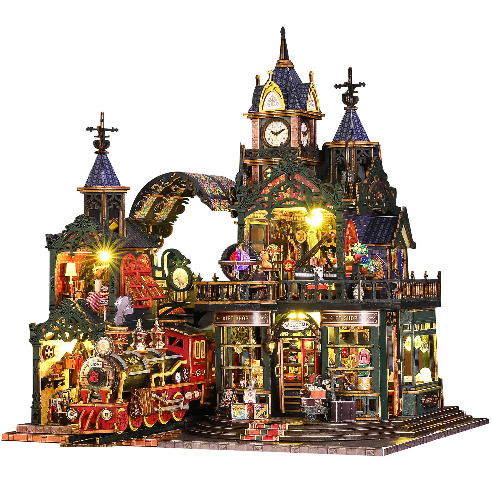 Spilay Puzzle 3D, Casa de Muñecas – Maquetas para Construir Adultos con Luz LED, Creativo de Madera para la Relajación y Decoración Amantes de los Libros