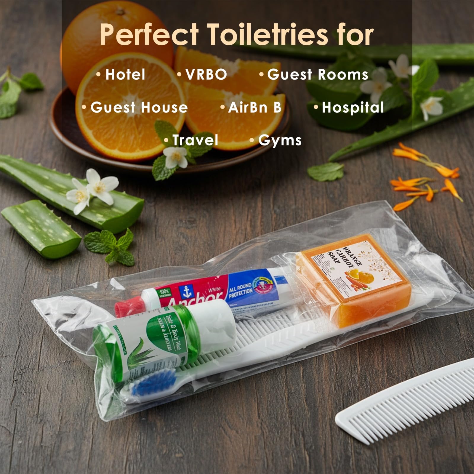 Sevenhills Toiletries 50 Sets | Hotel Guest Amenities Kit | Polypack Travel Toiletry Kit for Hotels, Guest Houses, Weddings, Hospitals | Toothbrush, Toothpaste, Soap, 2-in-1 Hair & Body Wash, Comb 3