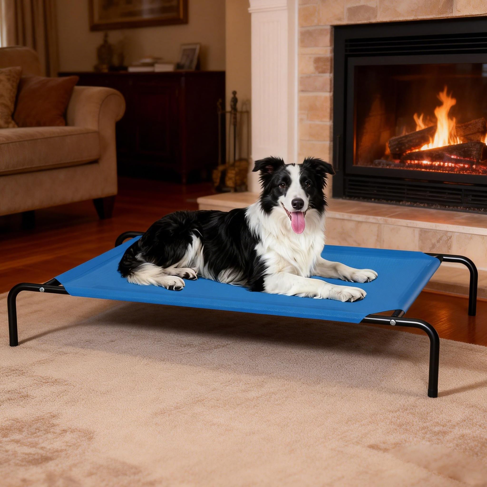 Elevated Cooling Dog Bed for Large Dogs,Waterproof Outdoor Pet Cot with Washable Breathable Mesh,Non-Slip Feet,Comfortable Dry Raised Dog Bed,50.8 x 31 x 8 Inches,Blue