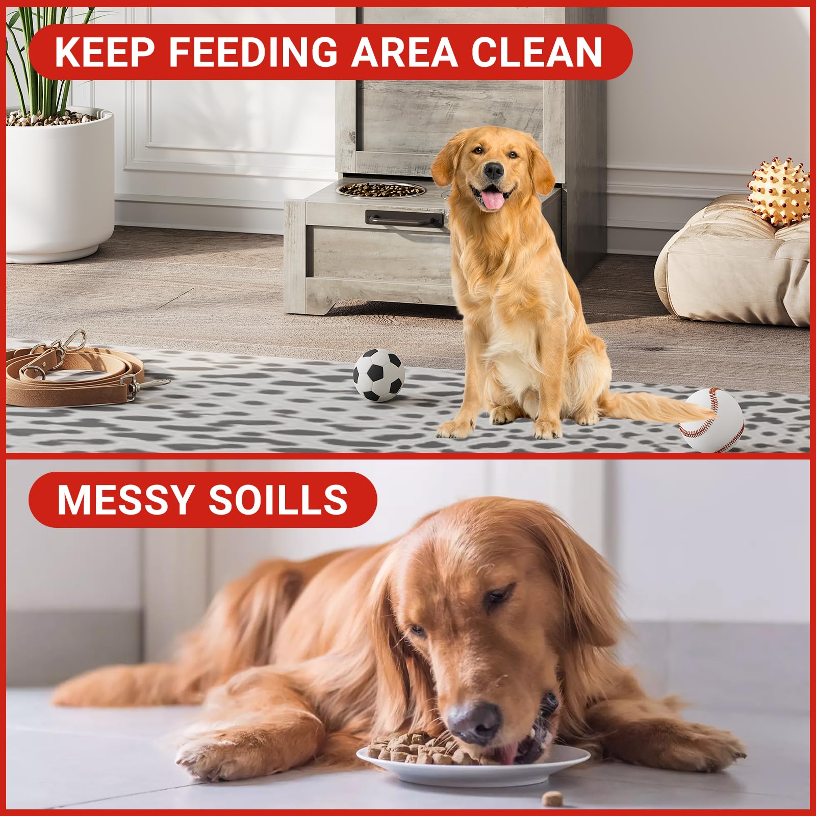 Garvee Moderna estación de alimentación para perros que ahorra espacio, armario de almacenamiento de alimentos con tapa abatible, 2 cuencos elevados, 3 ganchos para accesorios, organizador de