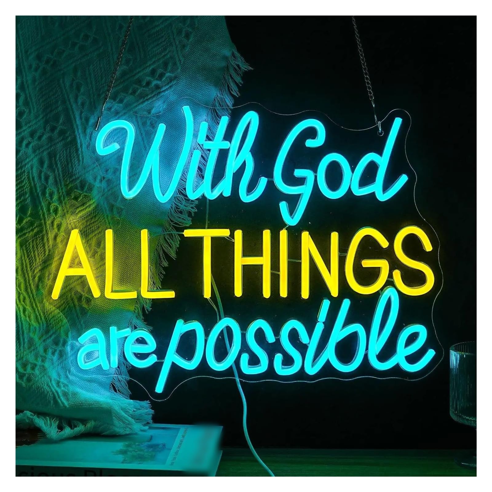 SHOUXI Sign Lamp with God All Things are Possible Neon Sign Dimmable Light Wall Decor for Room Wedding Party Church 42x32cm