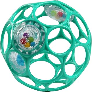 Bright Starts Oball Easy-Grasp Rattle BPA-Free Teal Infant Toy, Newborn+ Sensory Ball for Motor Skills & Auditory Play