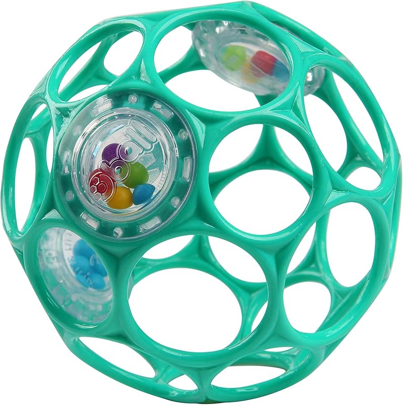 Oball Sonajero de fácil agarre, juguete infantil sin BPA en color verde azulado, recién nacido en adelante, 4 pulgadas