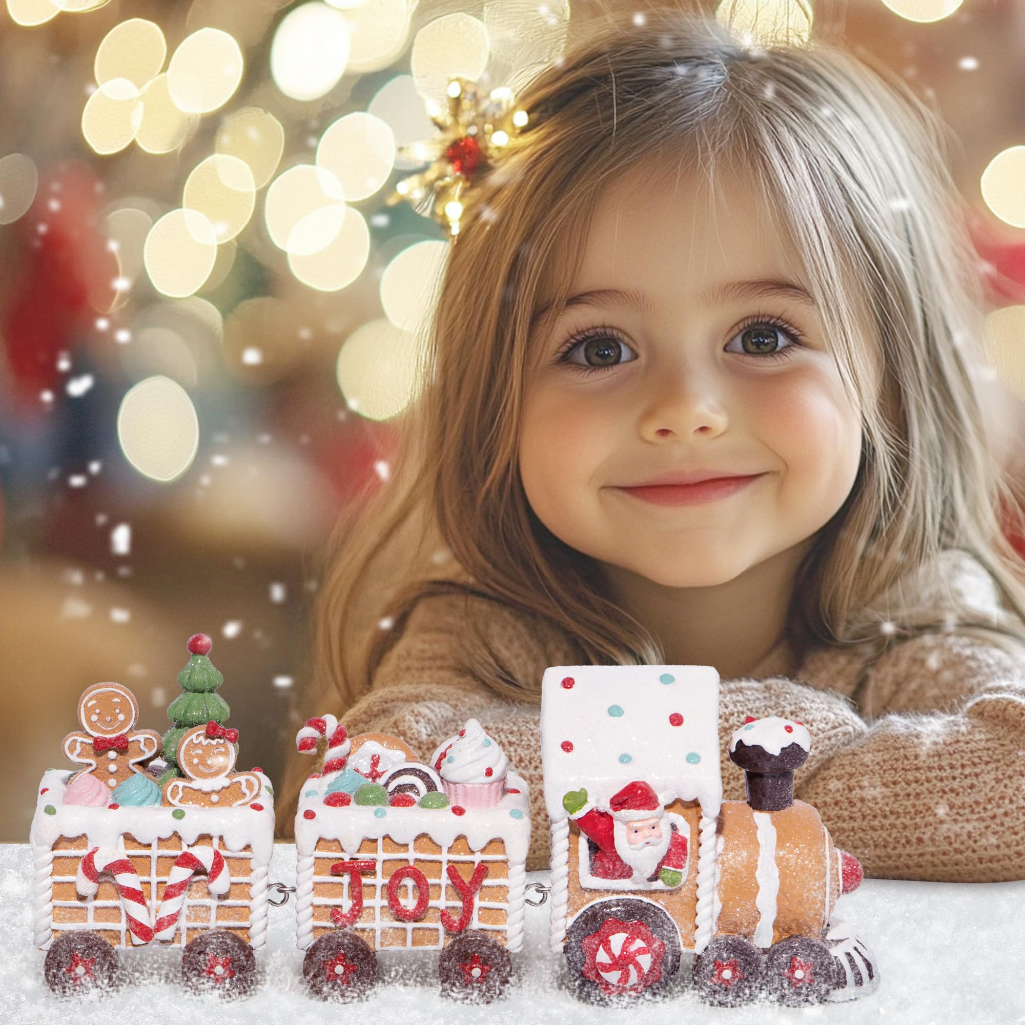 Hodao Figuras navideñas de tren de hombre de jengibre, bonitas decoraciones navideñas para interiores, para mesa, chimenea o centro de mesa, decoración perfecta de invierno y regalo (7.5 pulgadas de