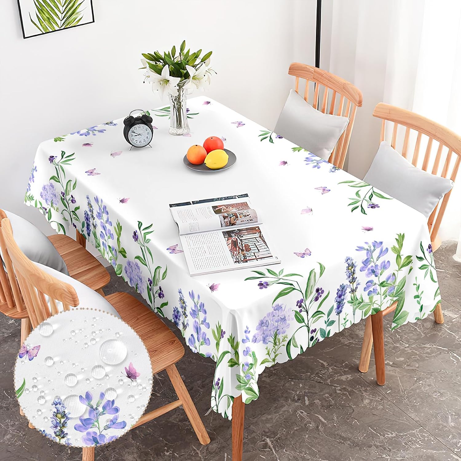 G-dake Tablecloth Wipe Clean Rectangular, Purple Floral Polyester Table ...