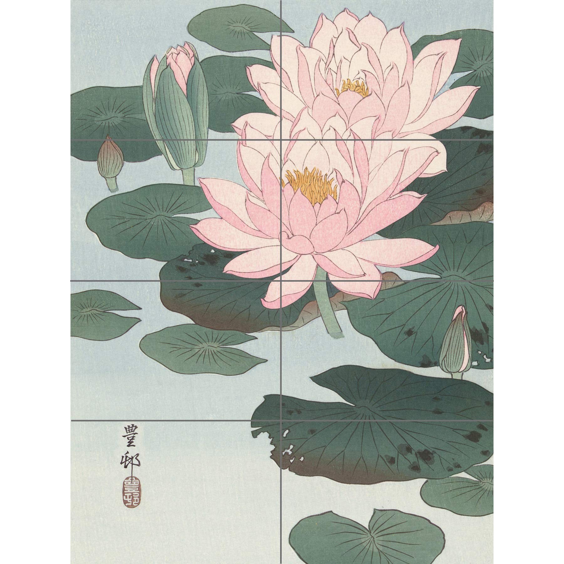 Artery8 Ohara Koson Flowering Water Lily Painting XL Giant Panel Poster (8 Sections)