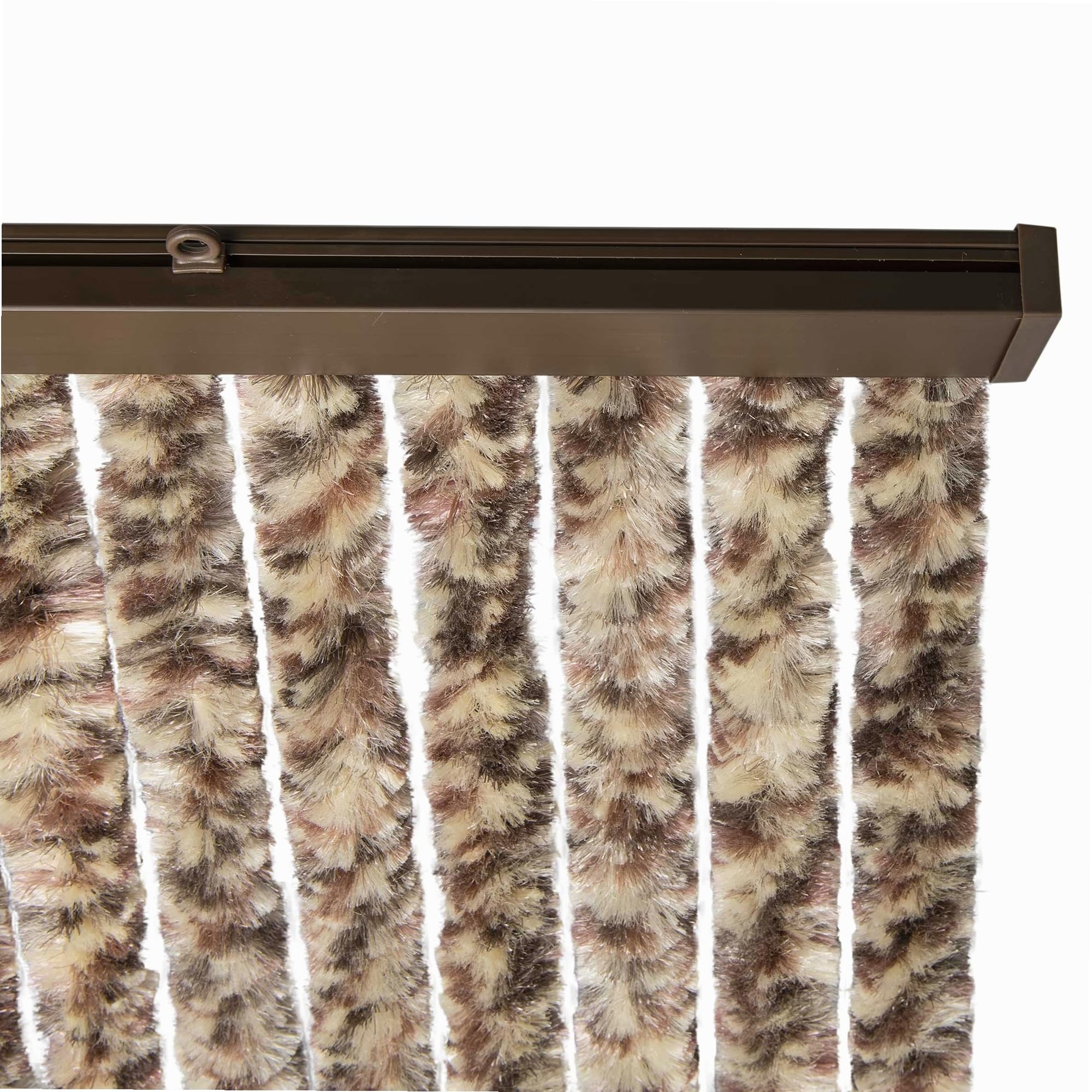WERKA PRO Rideau Chenille Marron et Beige - 120 x 220 cm - Protection Contre Insectes et Poussière - Tringle Ajustable et Anneaux de Suspension - Fibres Synthétiques Anti Effilochage