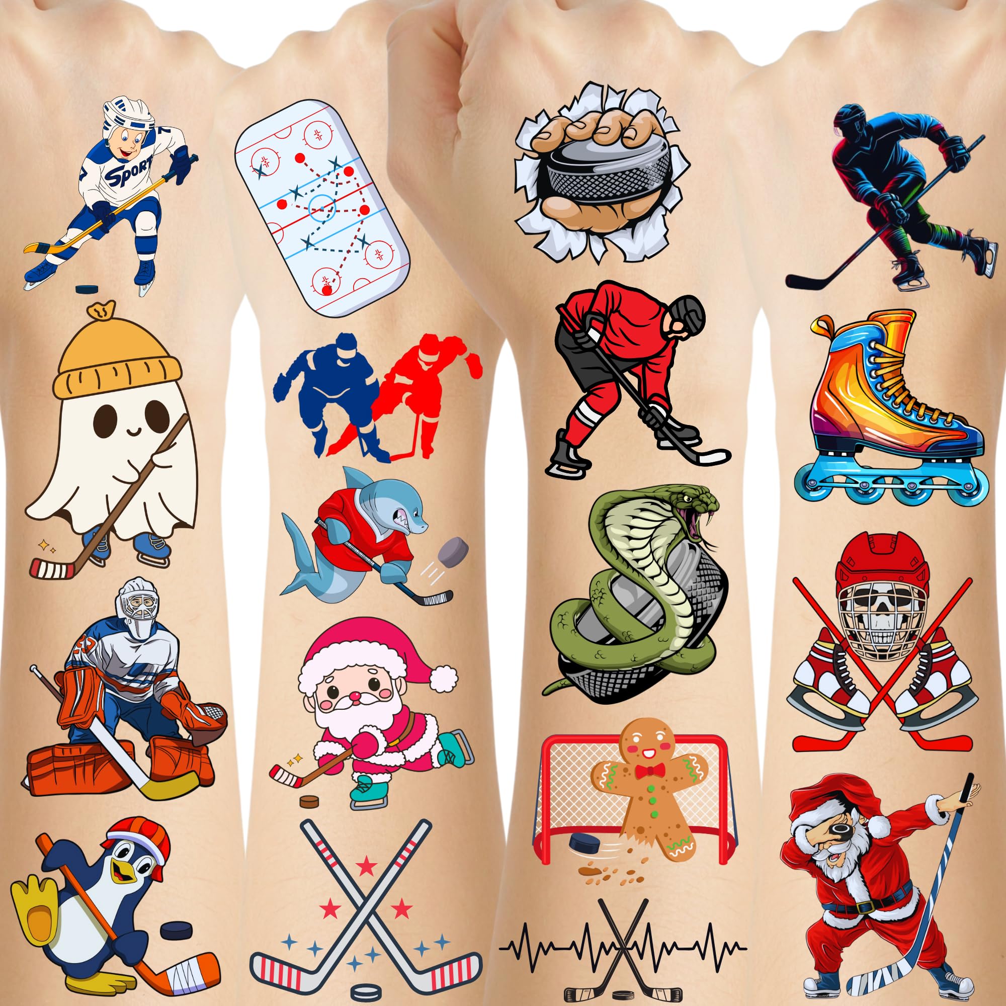 Ice Hockey Temporary Tattoos - 60Pcs Ice Hockey Party Decorations Ice Hockey Stickers Party Favors Supplies Accessories Birthday Gift Idea Suitable