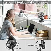 Vista 3 de 10000mAh Clip On Fan, 42H Run, Quiet & Auto Oscillating Table Fan, Rechargeable with 4 Powerful Speeds, Battery Operated Desk Fan with Sturdy Clamp