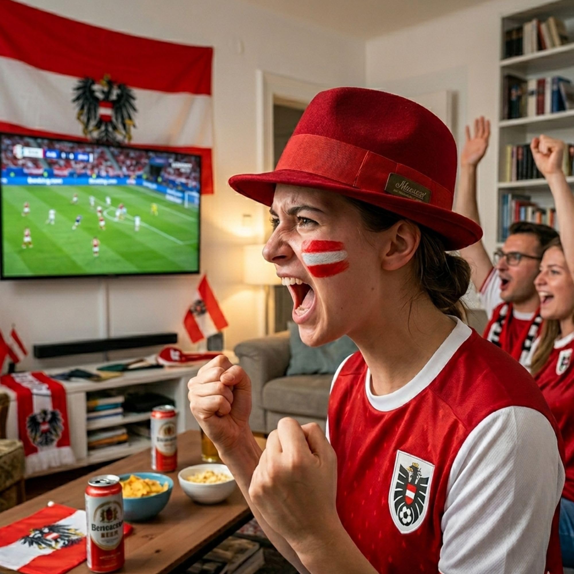 Red Hot Austrian Fan Hut - WM-Fanartikel - roter Trilby Hut