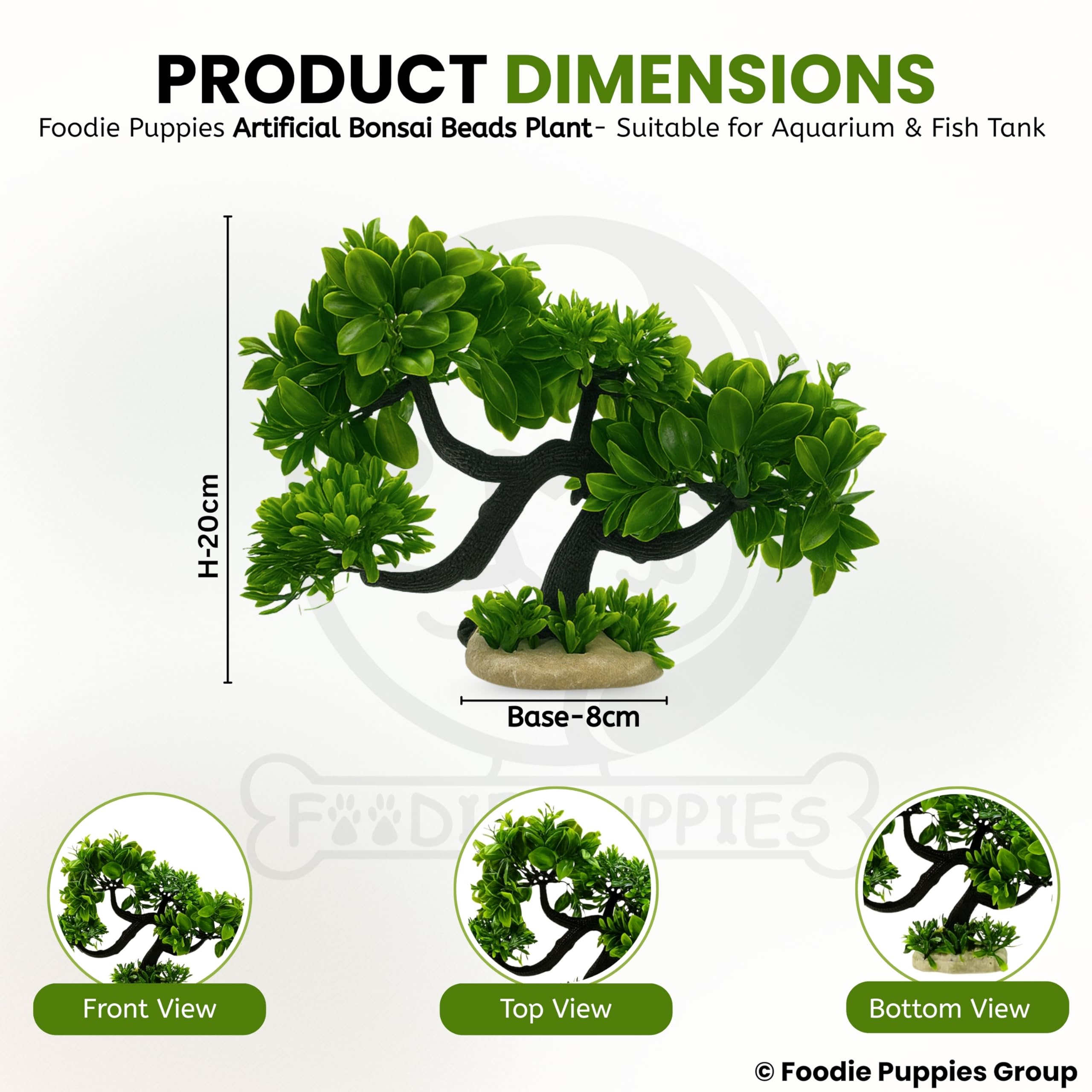 Foodie Puppies Aquarium Plastic Plants with Resin Base Decor - (Bonsai Beads Plant, 8 x 4 x 20 cm) for Fish Tank Ornament Accessories, Natural Looking Artificial Plant for Freshwater & Saltwater