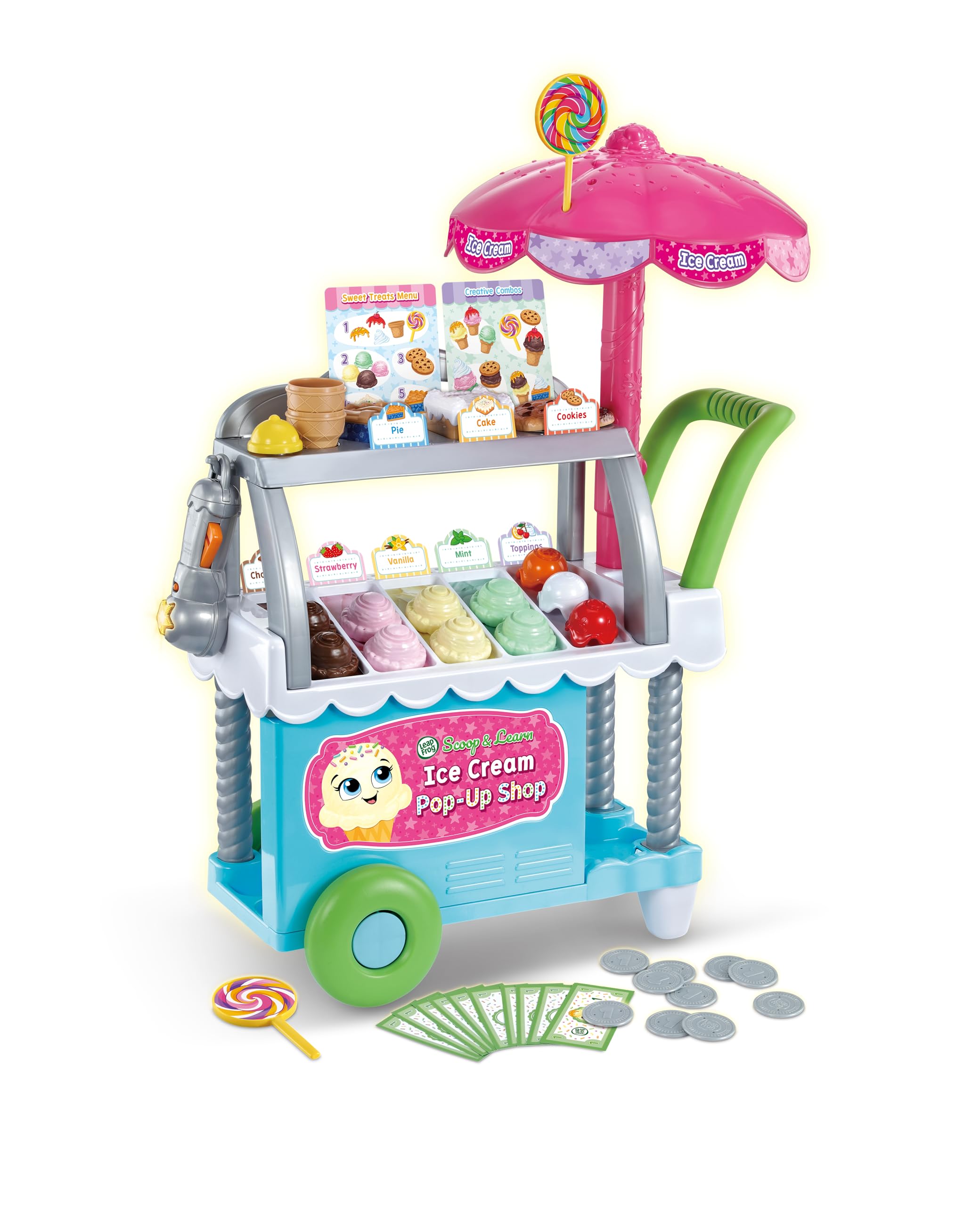 LeapFrog Scoop & Learn Ice Cream Pop-Up Shop, Interactive Role Play Ice Cream Shop Playset, Includes 53 Play Pieces & 4 Light Up Learning Games, Gift for Children Aged 3, 4, 5+ Years, English Version