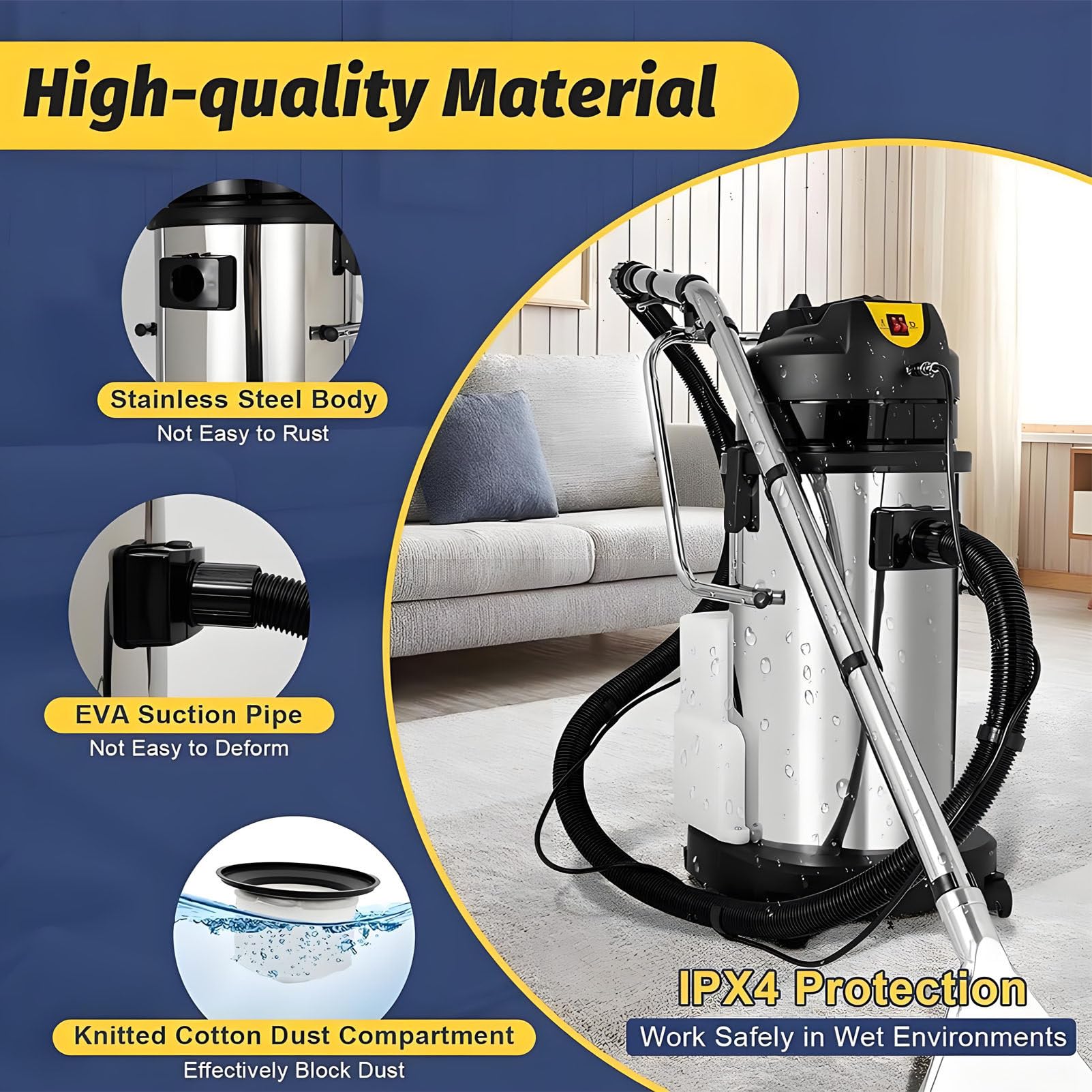 Lavadora Extractora-Aspiradora, Limpiadora De Alfombras Portátil 3 En 1, Potente Limpieza De 1034 W para Detallado De Automóviles Y Uso Comercial, Capacidad De 40 L/10,56,30L/7.93gal