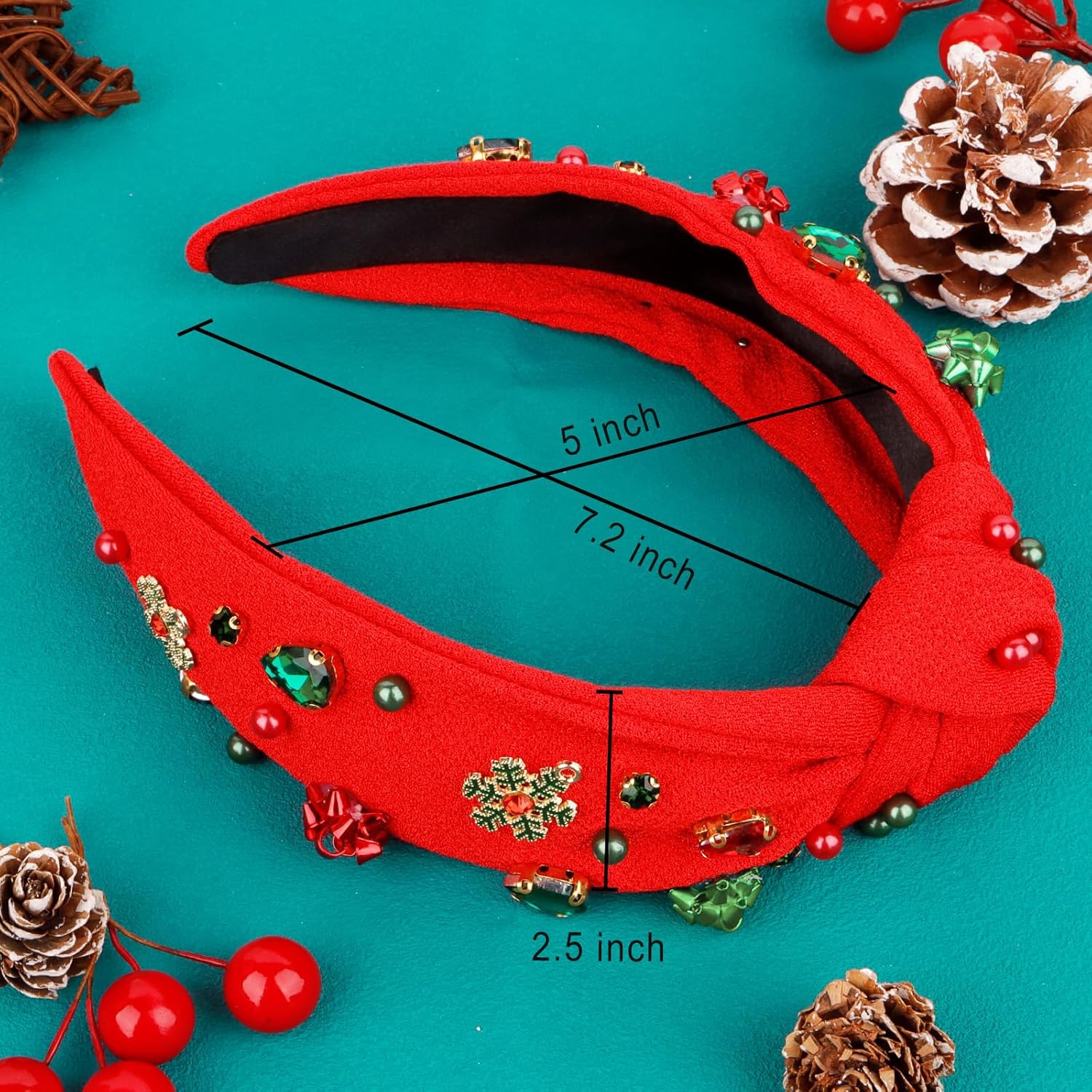 Christmas Headbands for Women Red Crystal Knotted Headbands Wide Top Knot Holiday Headband Christmas Hair Bands for Women's Hair - Image 6