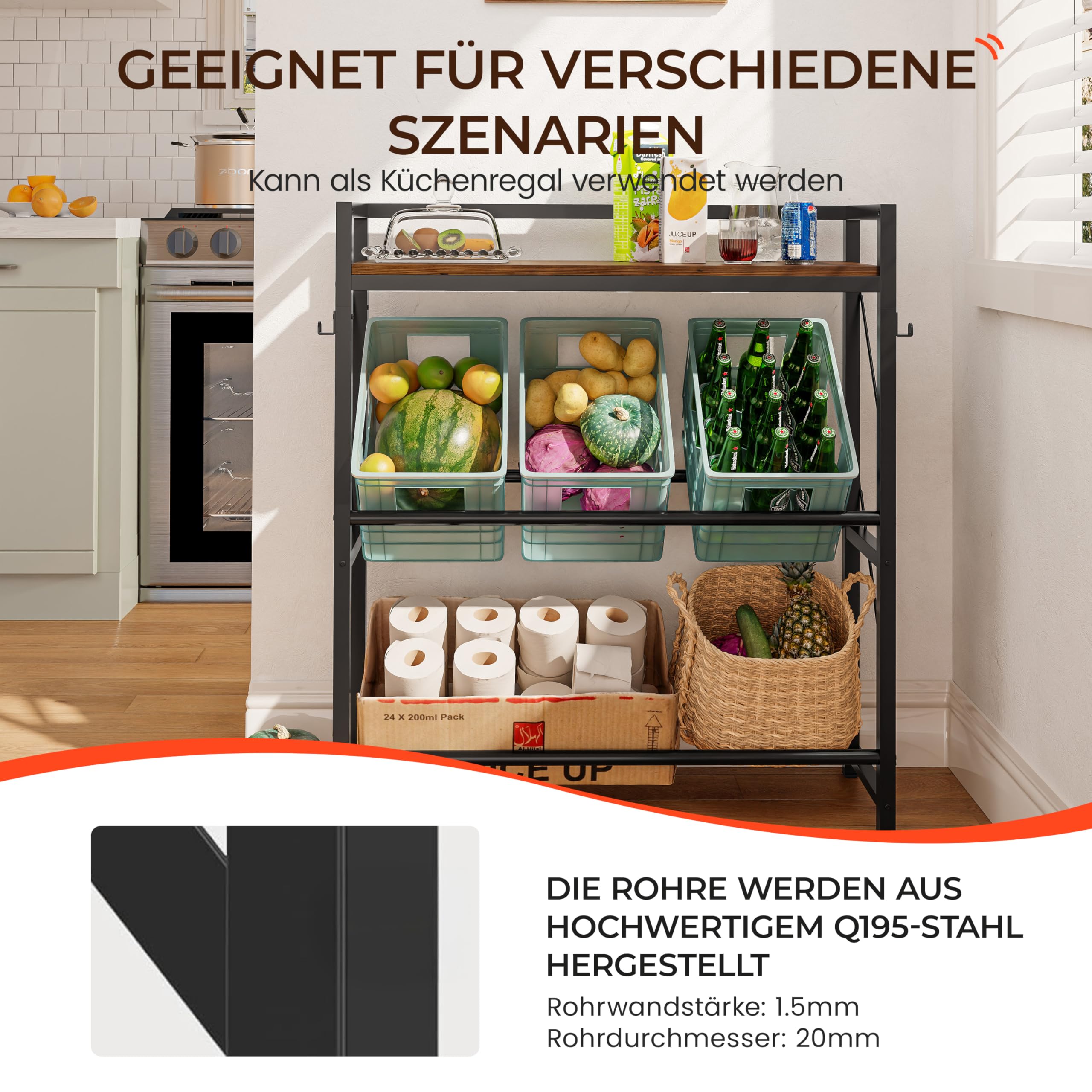 YOUDENOVA Getränkekistenregal, Getränkeregal mit Ablage für 6 Kisten, Metall kistenregal, Freistehend Kistenständer, 32D x 104W x 118H bierkastenständer, für Küche, Wohnzimmer und Keller, Braun