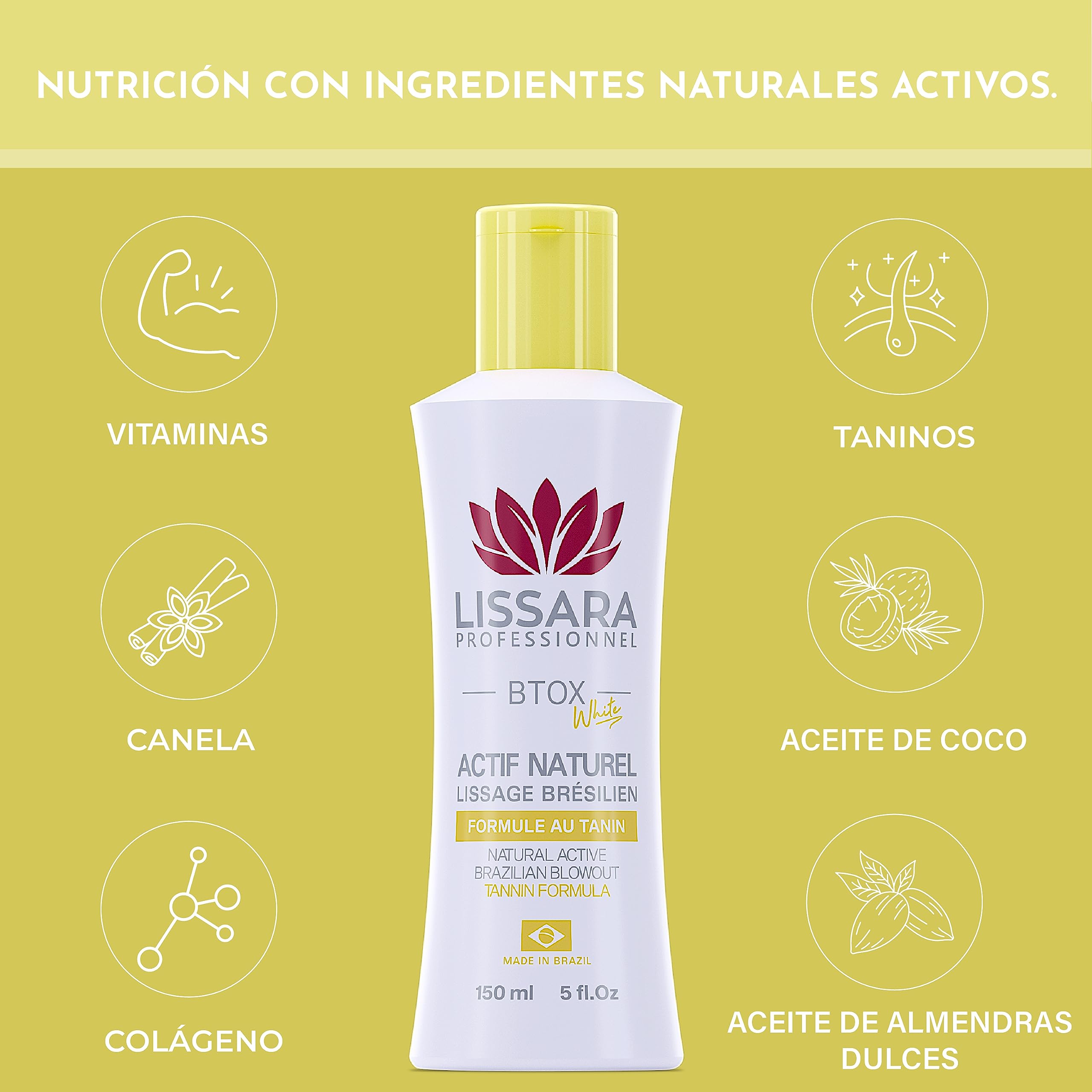 Tanin suavizante Lissara - Taninoplastia - White NATURAL ACTIVE - Sin formol - Tratamiento rejuvenecedor profundo en el hogar Sin humo Inodoro - Hecho en Brasil - 150ml