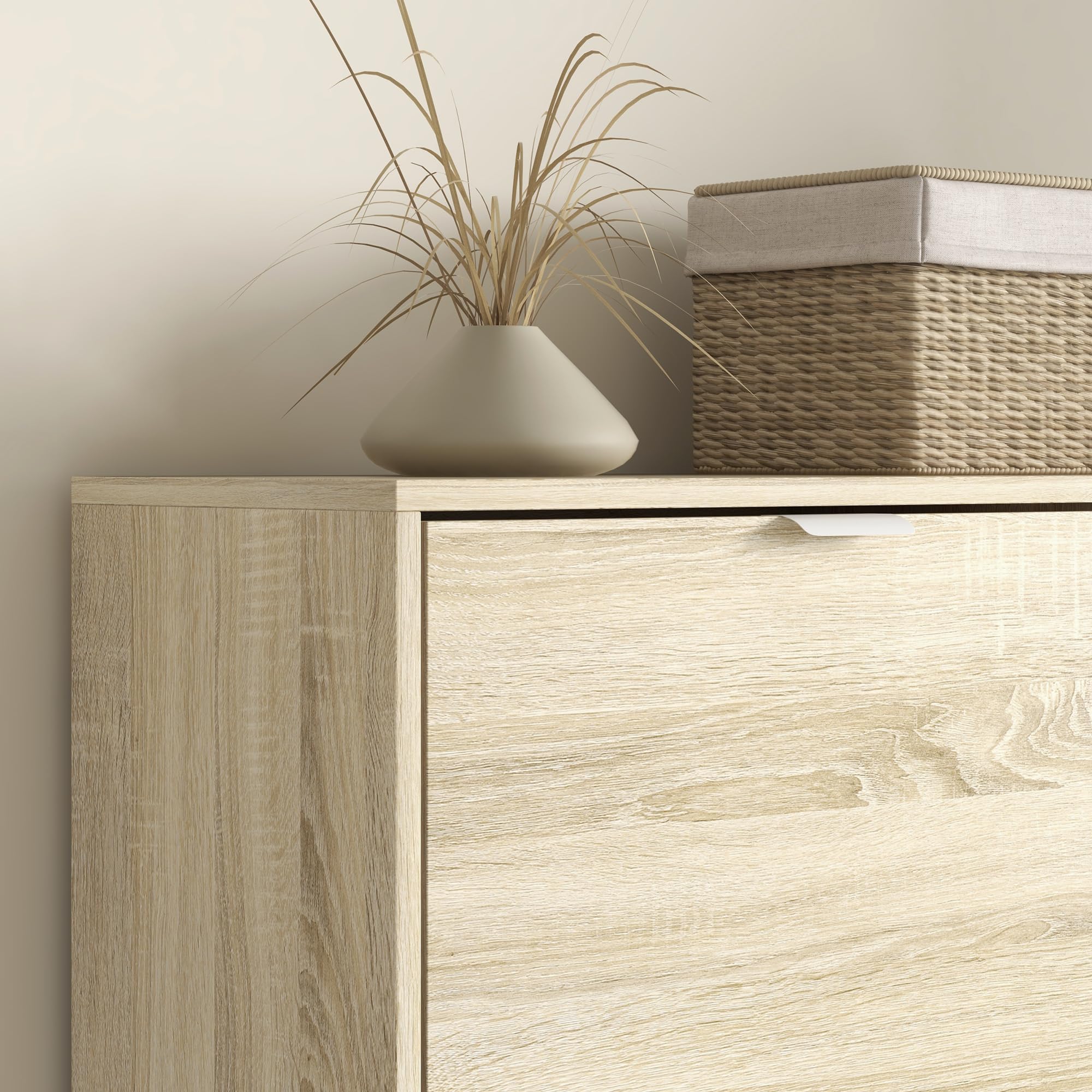 HOMCOM - Mueble para zapatos, con 2 armarios, 4 tapas y fachadas Espejo, estantes ajustables para 16 pares de zapatos, roble