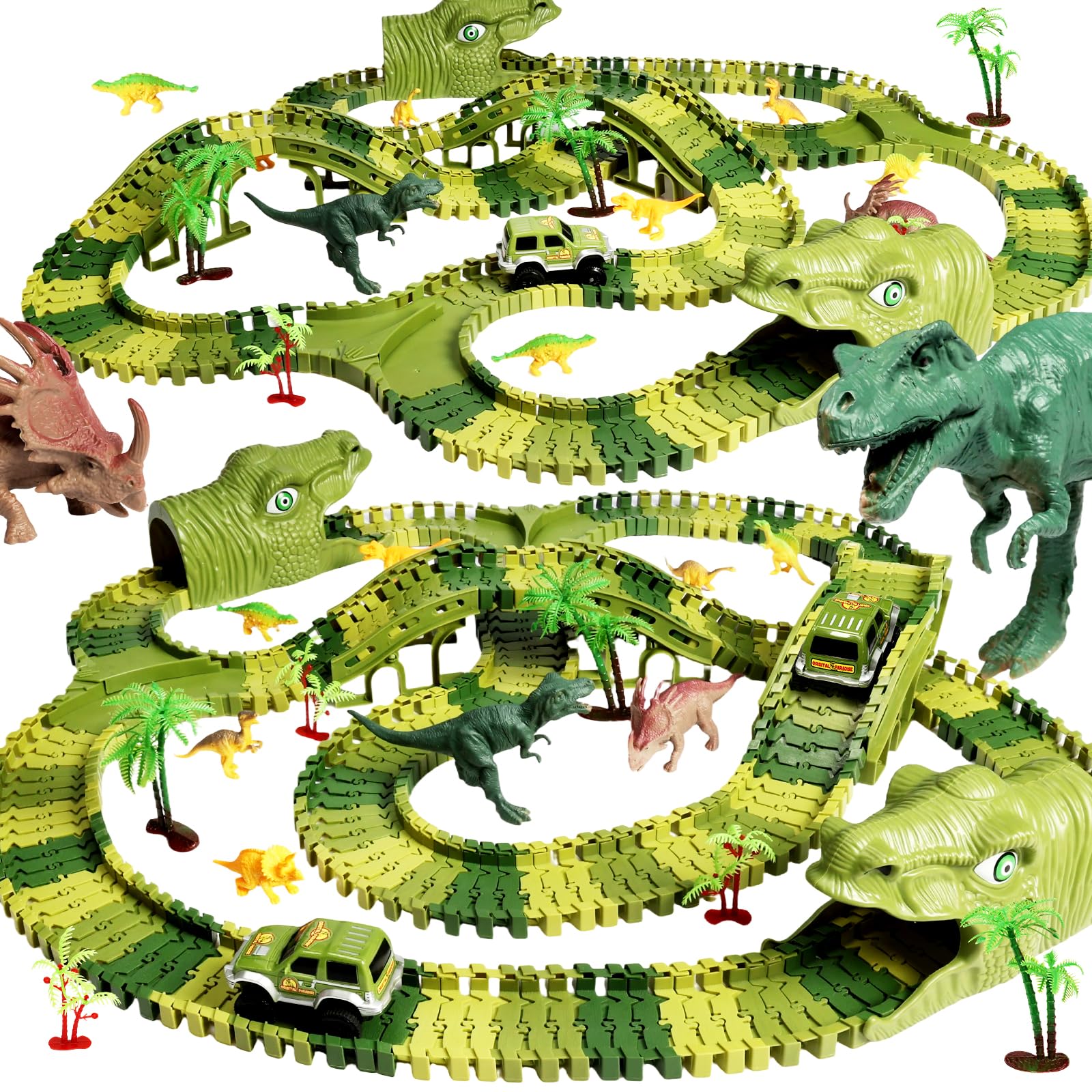 Dinosaur Track Toys, 266 PCS Dinosaur Toys for Kids 3-5 Create A Dinosaur World Road Race…