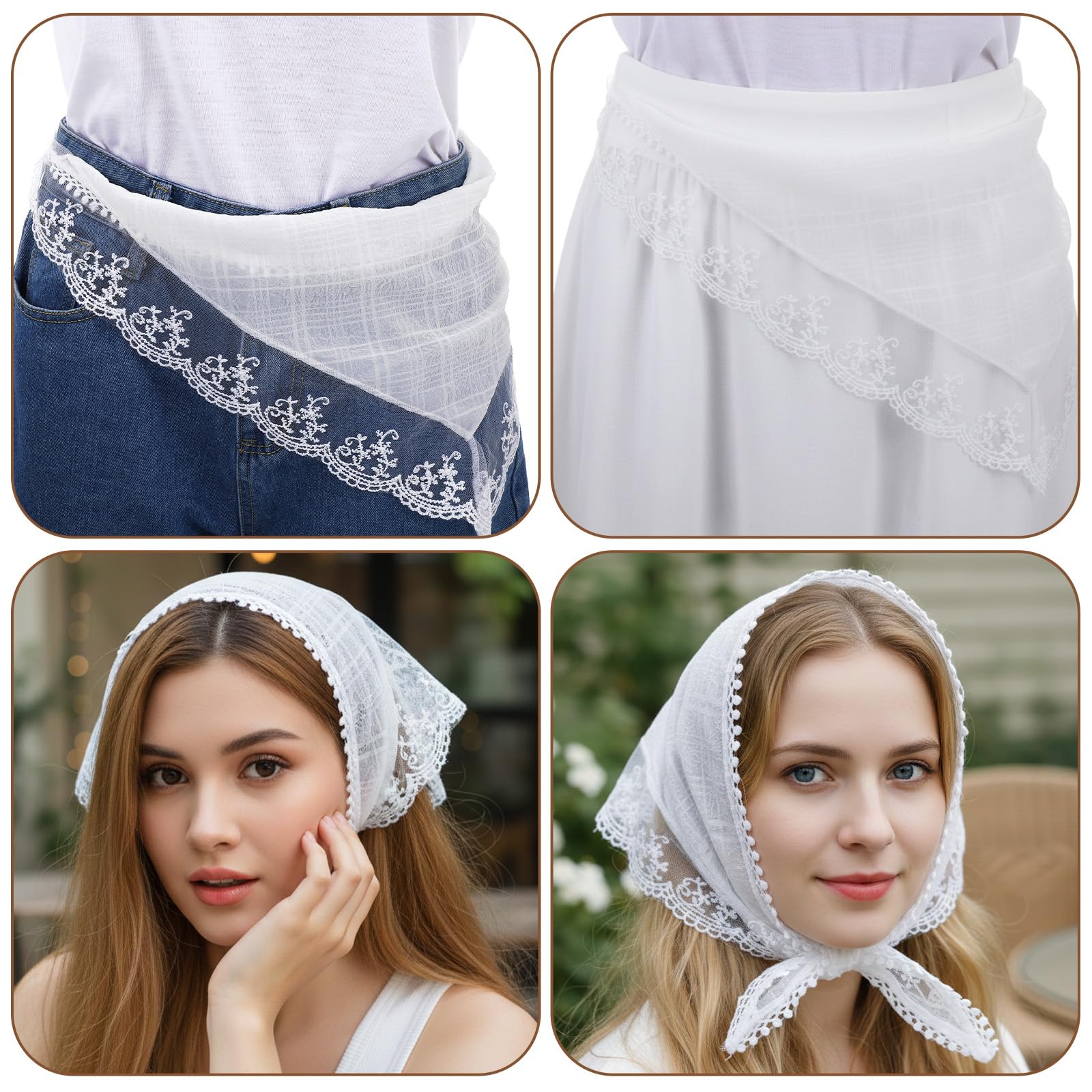 Spitzen Kopftuch, Weißes Damen Bandana, Elegantes Dreieckstuch, Vintage Haartuch, Kopfbedeckung Sommer Kopftücher Haartücher Haaraccessoires(Raster)