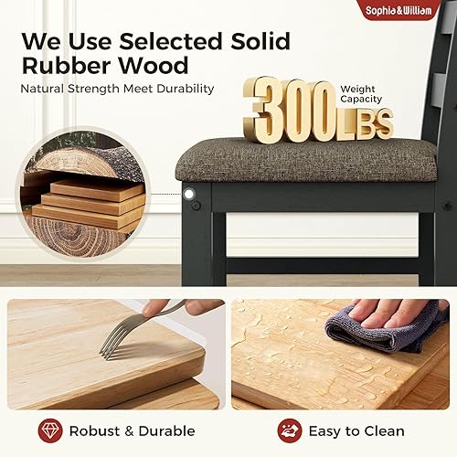 Miniatura 3 de Sophia & William 5 Piece Dining Table Set for 4, Faux Marble Kitchen Table and Chairs Set, Solid Wood Farmhouse Dinner Table Set,Veined Black Marble