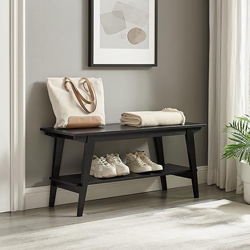 Walker Edison Sibu Japandi - Banco de entrada minimalista con estante inferior, 39 pulgadas, color negro