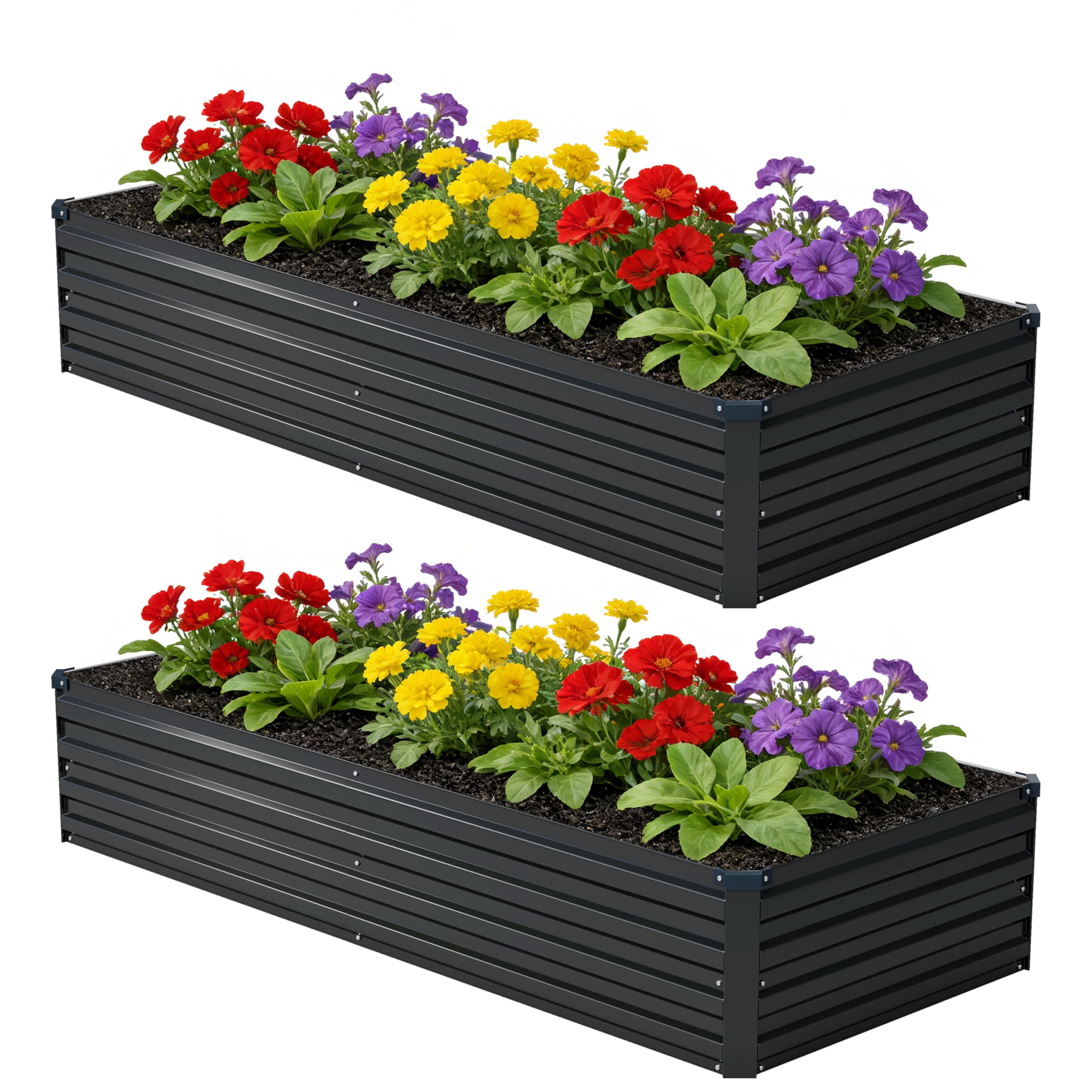 zunatu 8x2x1 ft(2 pack) galvanized raised garden bed,outdoor planter box metal patio kit planting bed for vegetables flowers and succulents,black