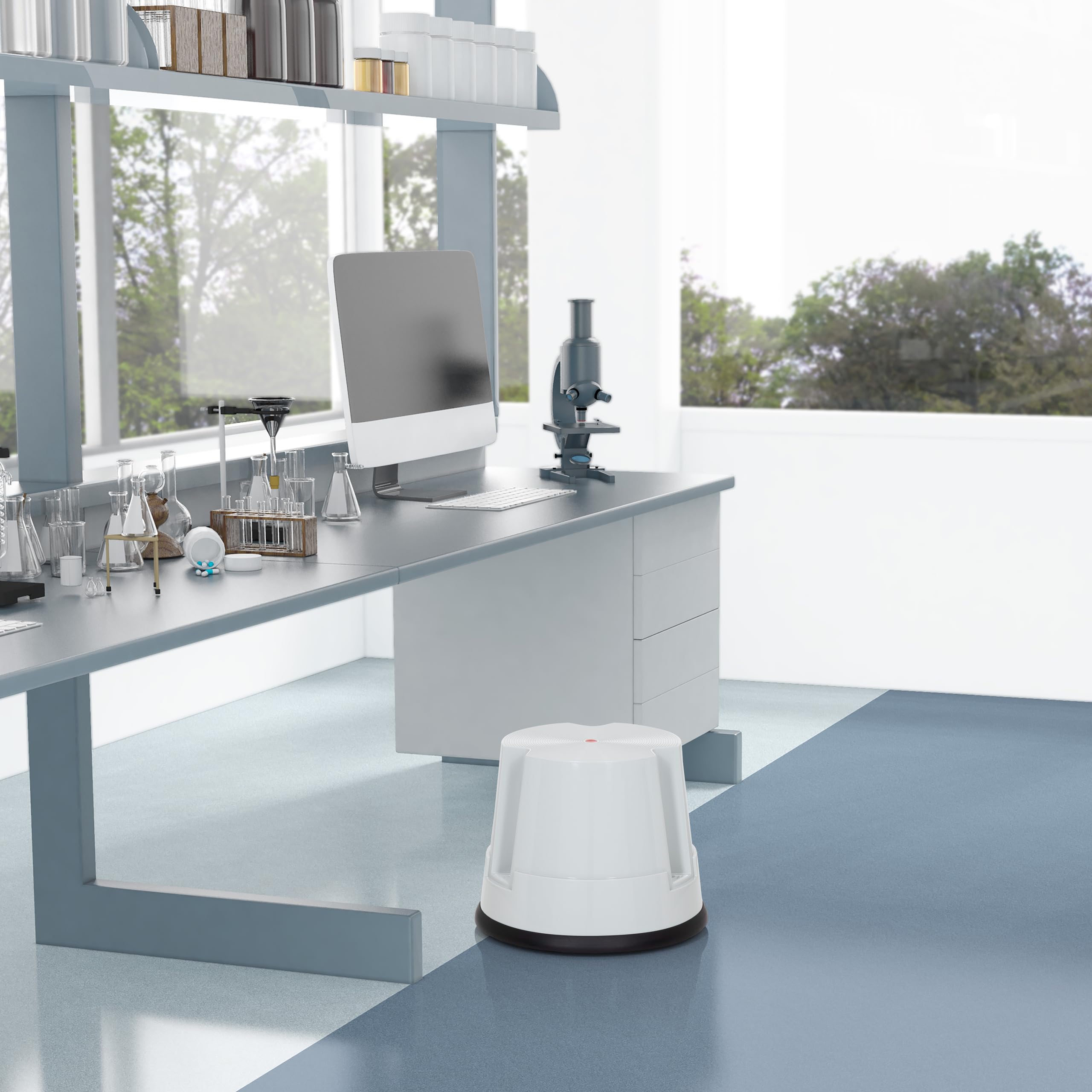 hjh OFFICE 830005 Taburete con Ruedas TIO-S Gris, Altura 32 cm, soporta hasta 150 kg, Taburete rodante, Plástico