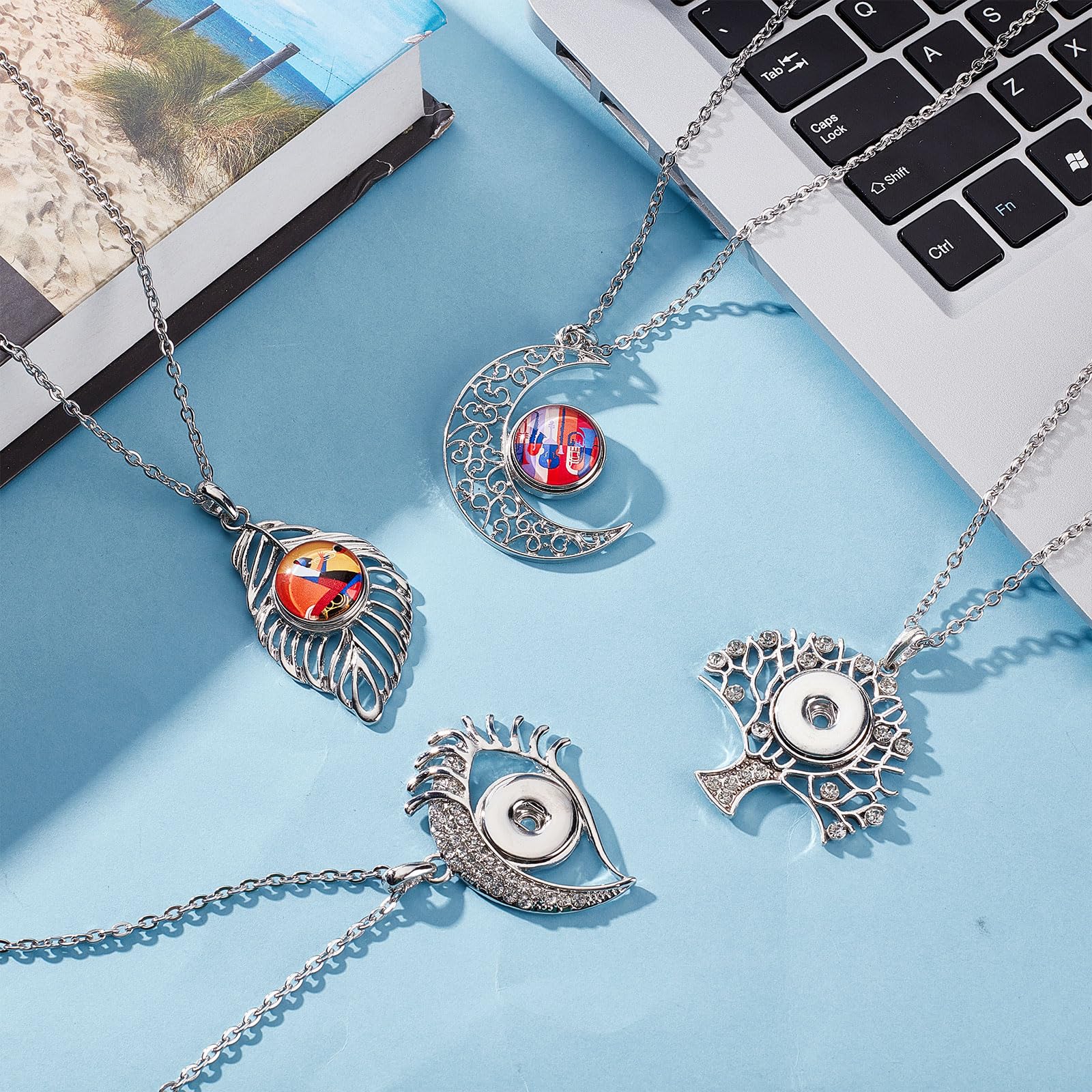 Set Cordino Porta Badge Con Ciondoli Ala Angelo E Cuore - 6 Pezzi In Acciaio E Lega - 2