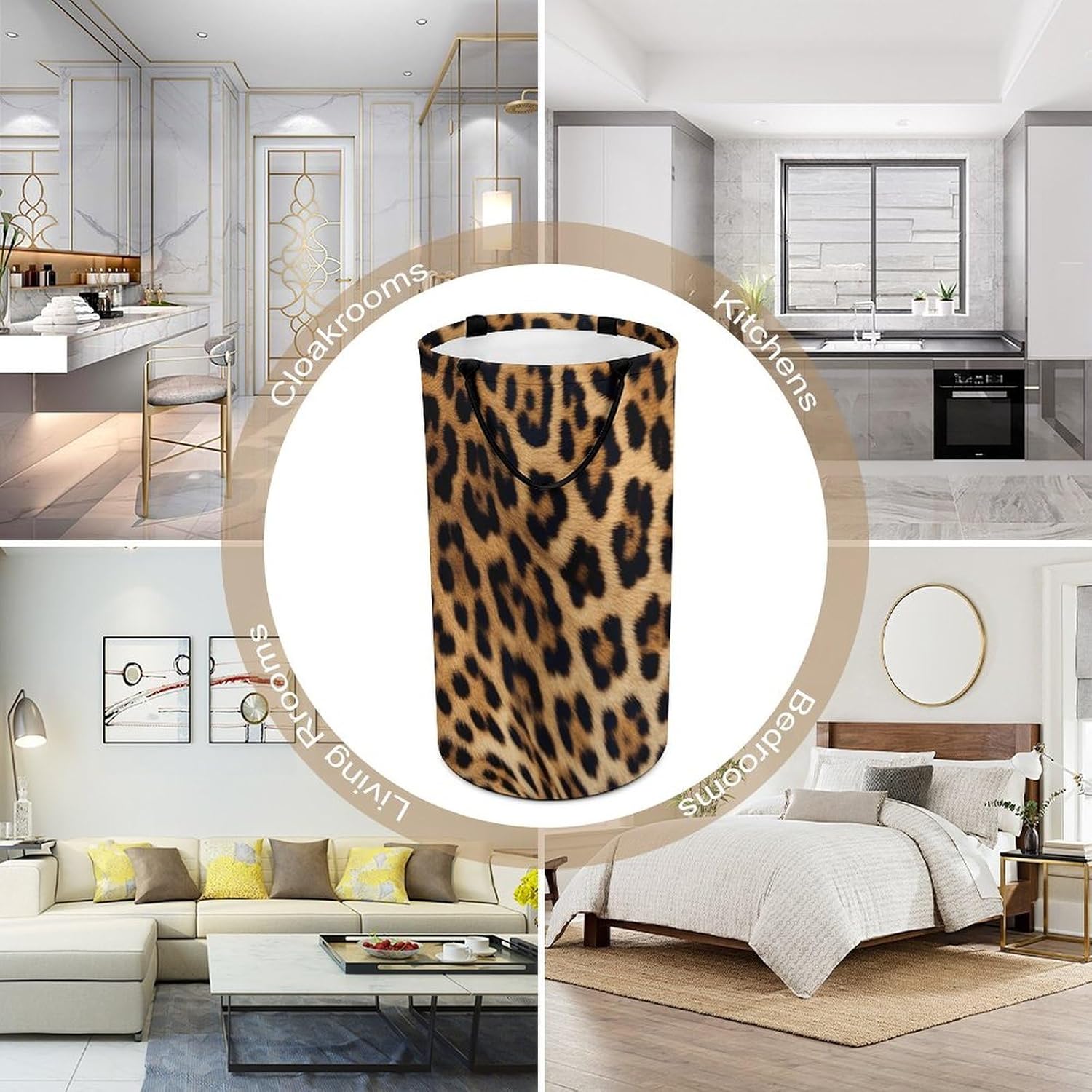 Rough Leopard Print Laundry Hamper Large Collapsible Laundry Basket with Handles Waterproof Clothes Hamper Portable Dirty Clothes Basket for Bedroom Laundry Room Closet Bathroom