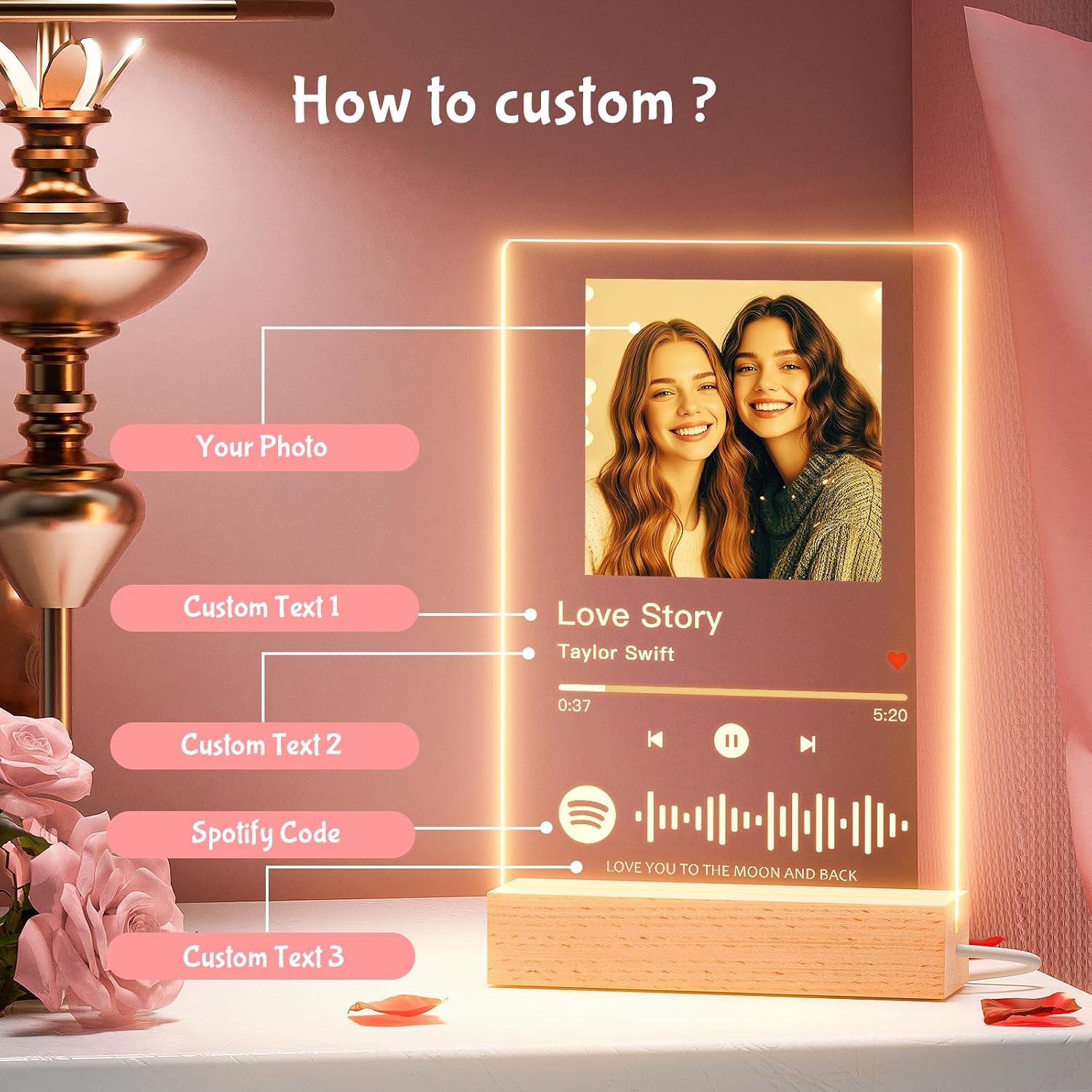 ALBK Custom Spotify Plaque Gifts with Photo - Custom Music Song Plaques with Picture, Personalized Anniversary & Valentines Day Plaques Gifts for Couple Boyfriend Girlfriend, Personalized Photo Frame