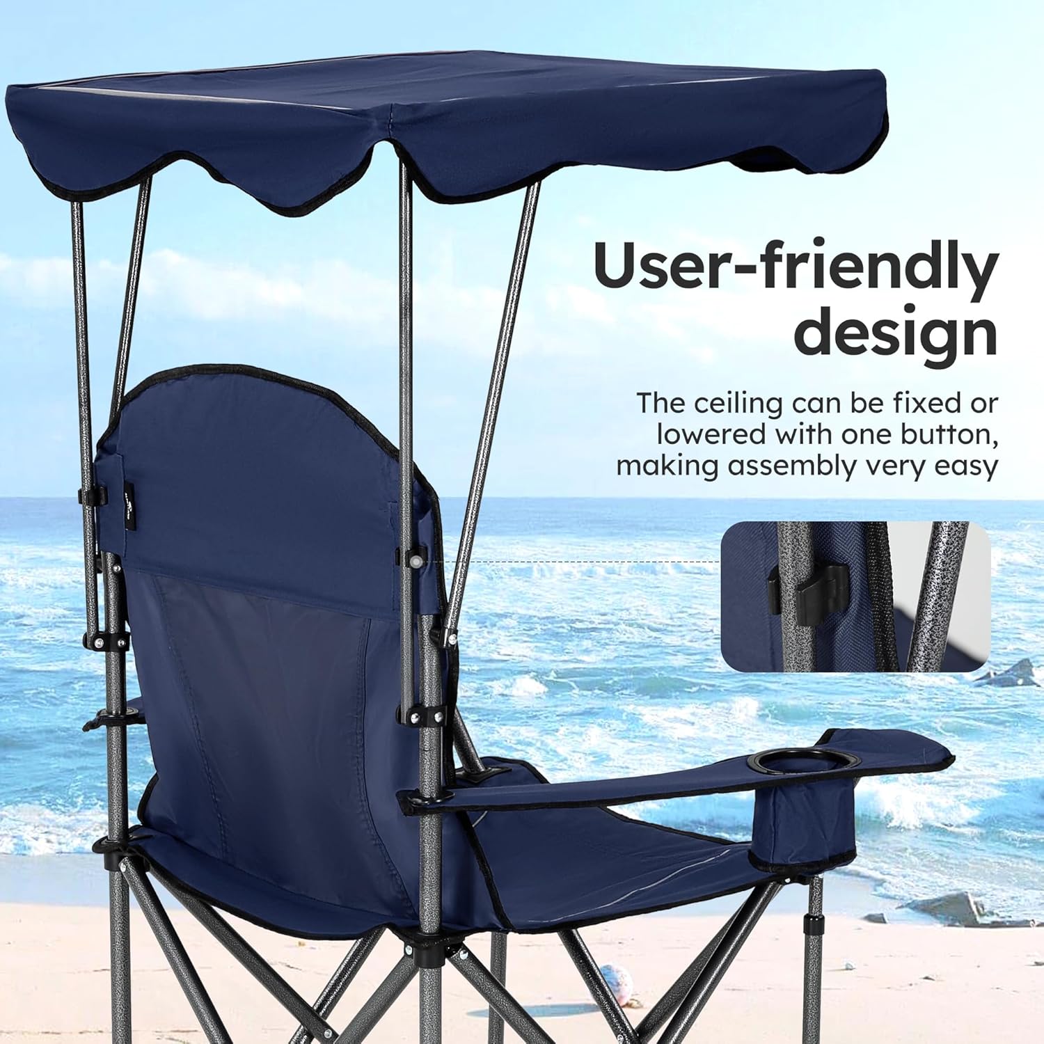 ALPHA CAMP Heavy Duty Canopy Lounge Chair Sunshade Hiking Travel Chair with Cup Holder