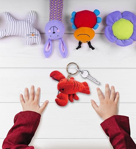 Miniatura 7 de Puzzled Llavero de peluche de langosta roja, juguete de peluche súper suave de animales oceánicos para mochilas, bolso, llaves de automóvil con