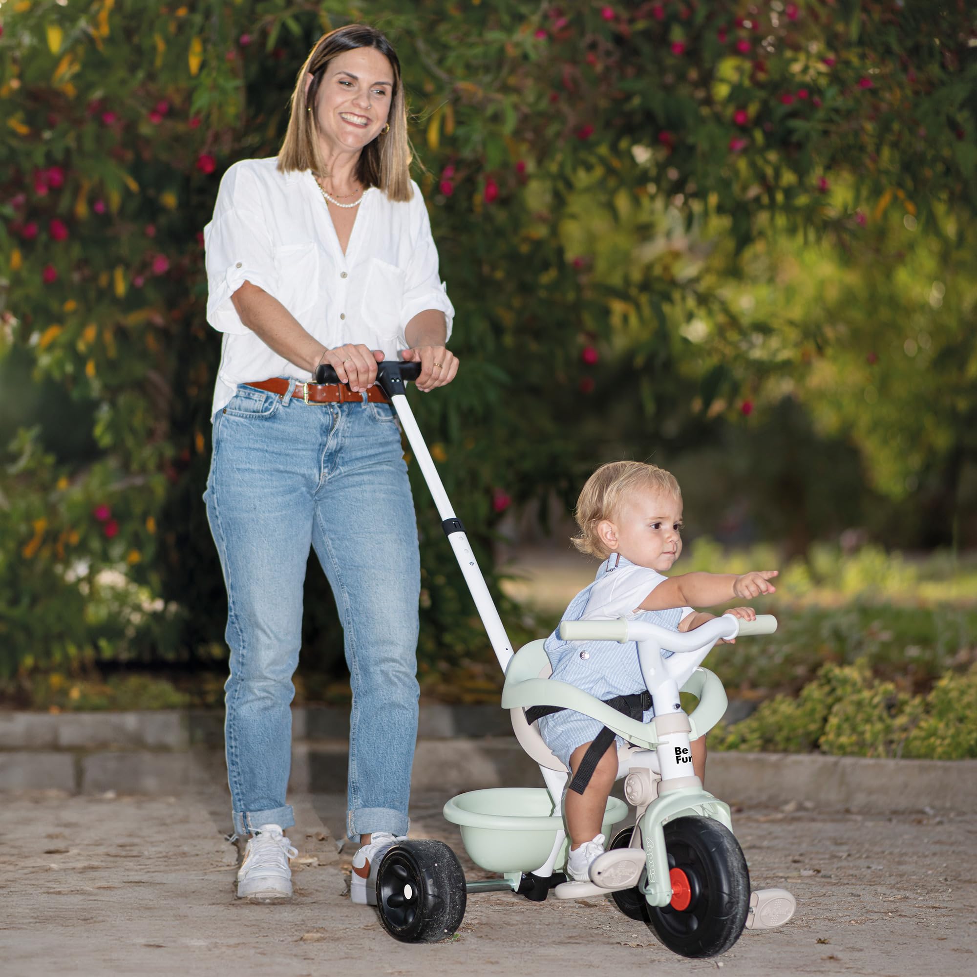 Smoby - Triciclo Be Fun Confort - 3 in 1 Evolutivo - Maniglione Parentale Regolabile a 3 Altezze - Seduta Regolabile - Dai 10 Mesi ai 3 Anni - Prodotto in Spagna