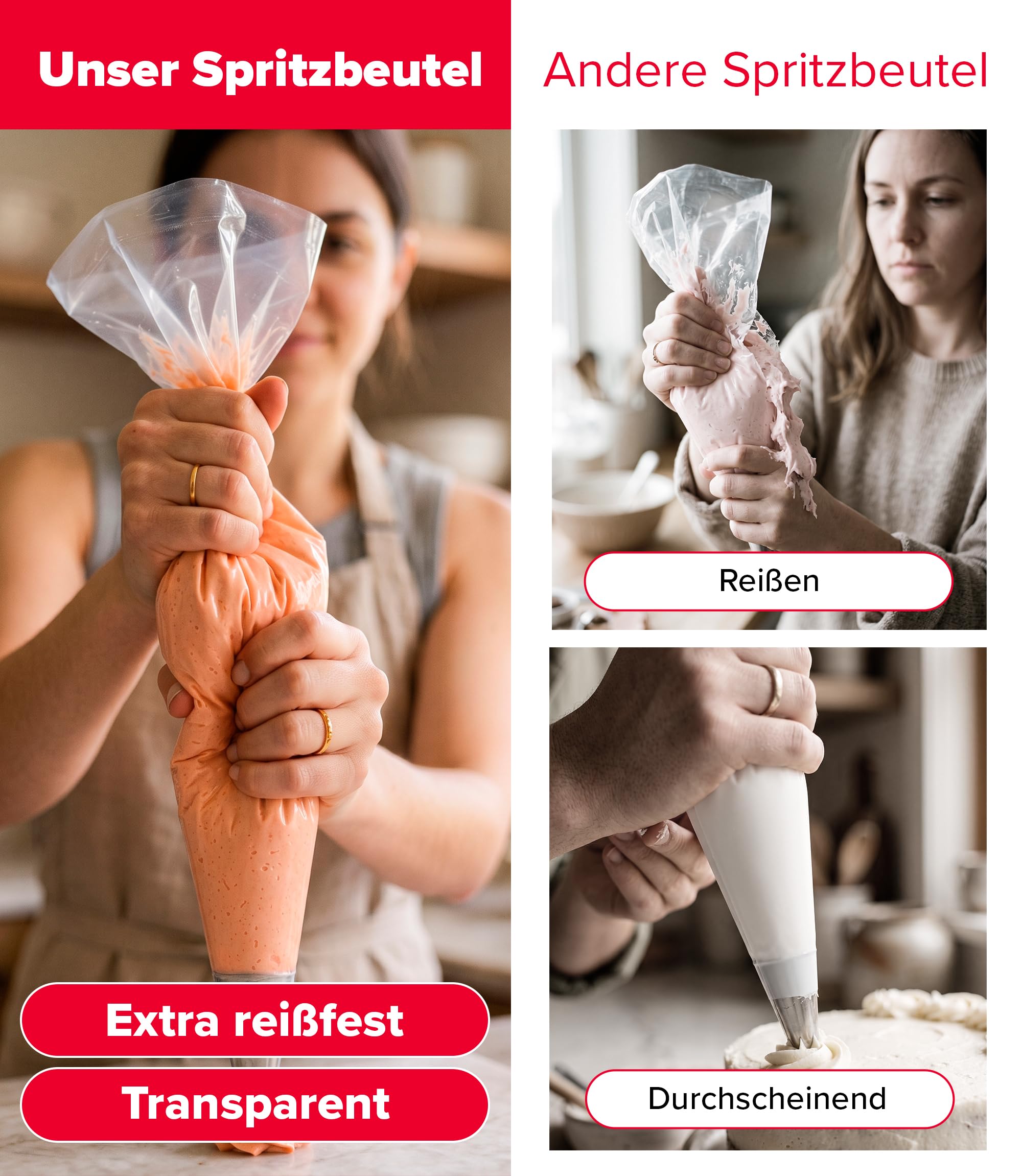 dekora - Spritzbeutel Einweg 100 Stück, 65 cm Größe XL, 80 Mikron, reißfest | Mehrschichtig, transparent und extra reißfest; für Cremes, Glasuren und Schokolade sowie zur Aufbewahrung vor dem Dressieren.