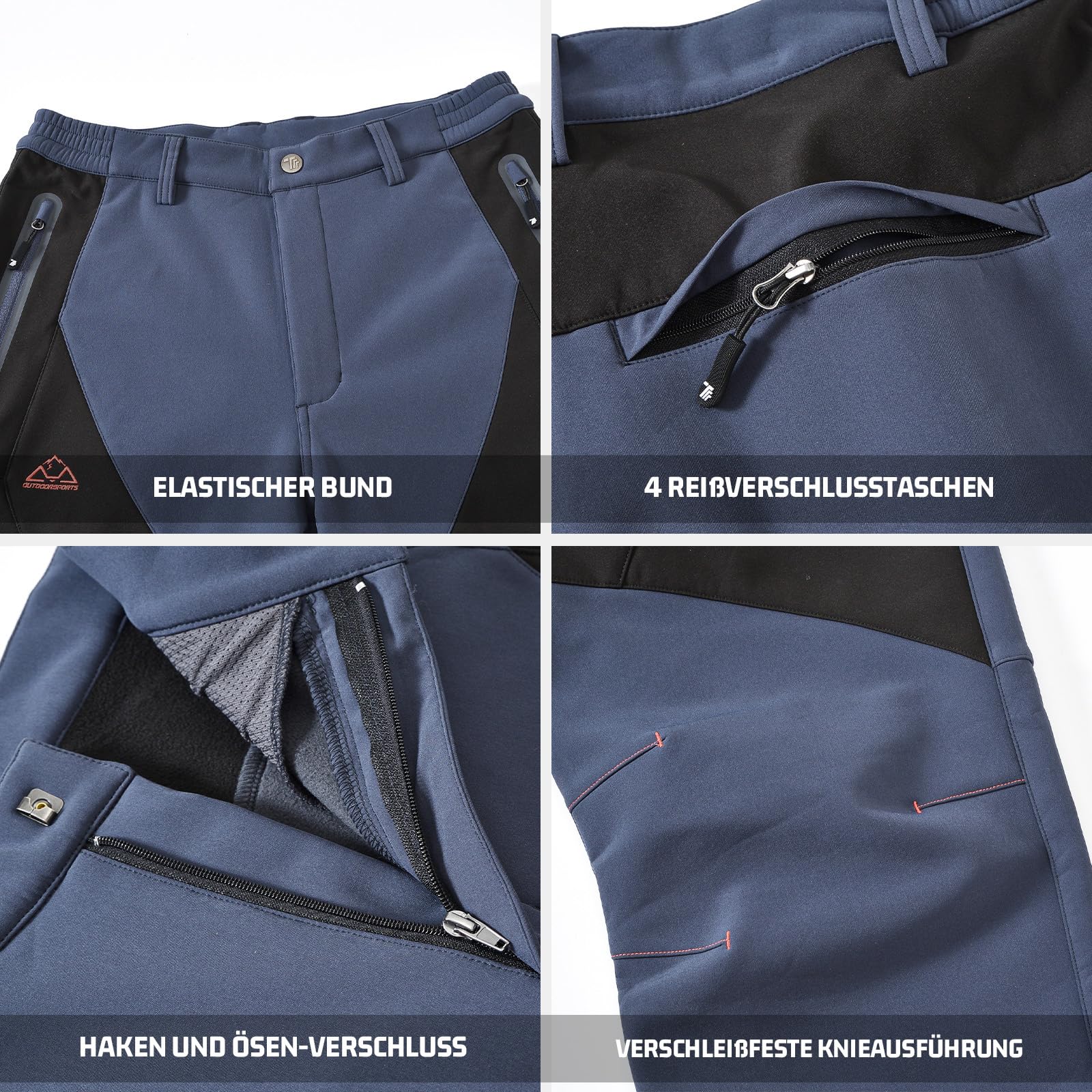 Rdruko Skihose Herren Wanderhose Winter Softshellhose Wasserdicht Winterhose Schneehose GefüTtert Outdoorhose Snowboardhose Thermohose