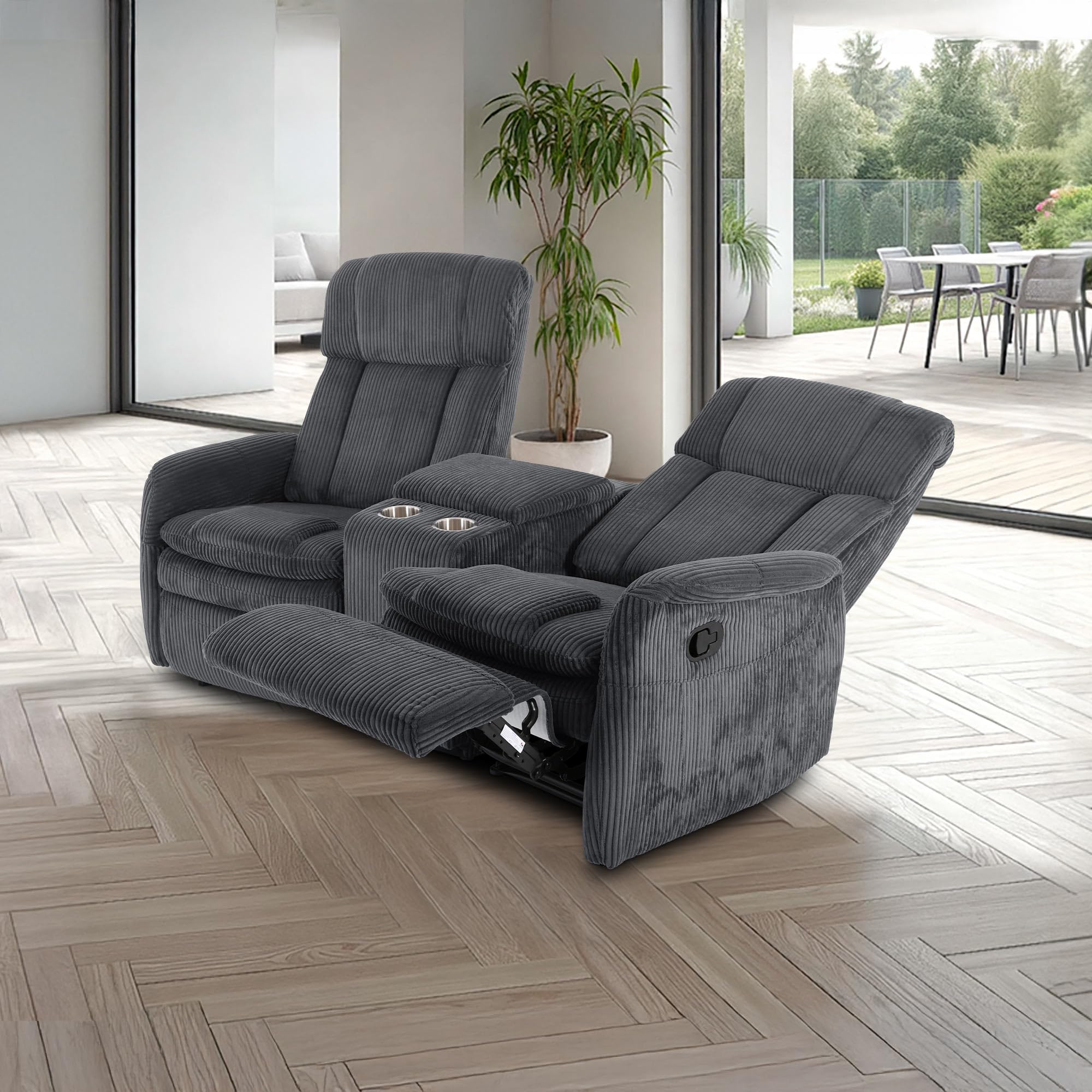Raburg Kinosessel, 2er-Fernsehsessel mit Relaxfunktion & Liegefunktion, mechanisch, für 2 Personen, Taschenfederkern-Polsterung, Belastbarkeit je Sitzplatz 150 kg, Maxx, Breit-Cord-Mikrofaser|Graphit