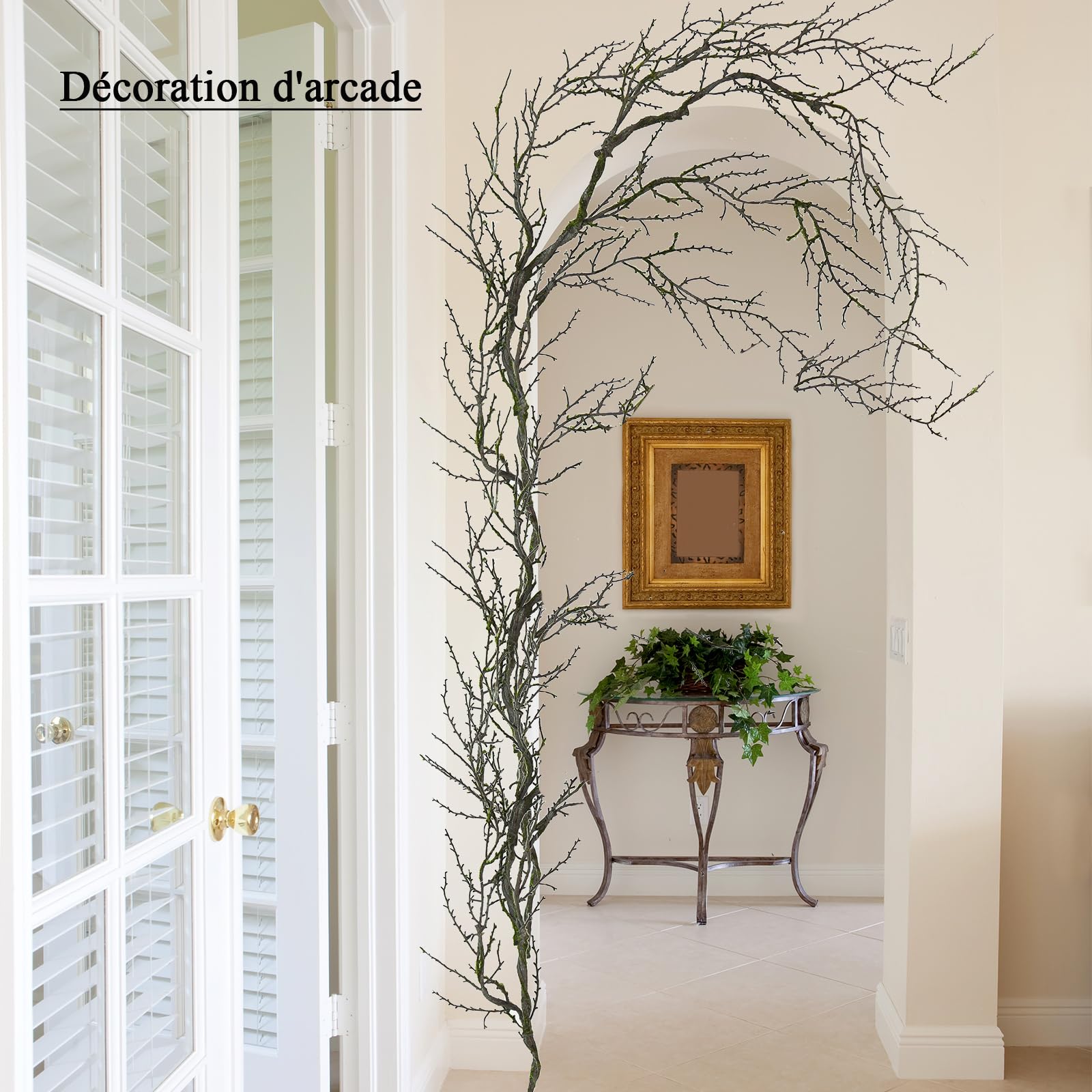 1 pcs 1,9m malléable Noir : Branches Tombantes Arbre Halloween, brindilles, Guirlande végétale, Mousse Suspendue, Faux Raisin, Vigne, forêt hantée, cheminée ext, Porche, Arche, déco Noël