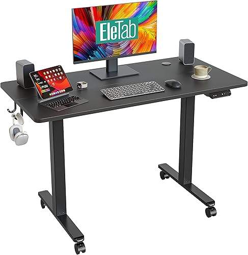 EleTab Escritorio de pie eléctrico de 48 x 24 pulgadas, mesa de oficina en casa ajustable en altura ajustable, escritorio de pie con tablero de